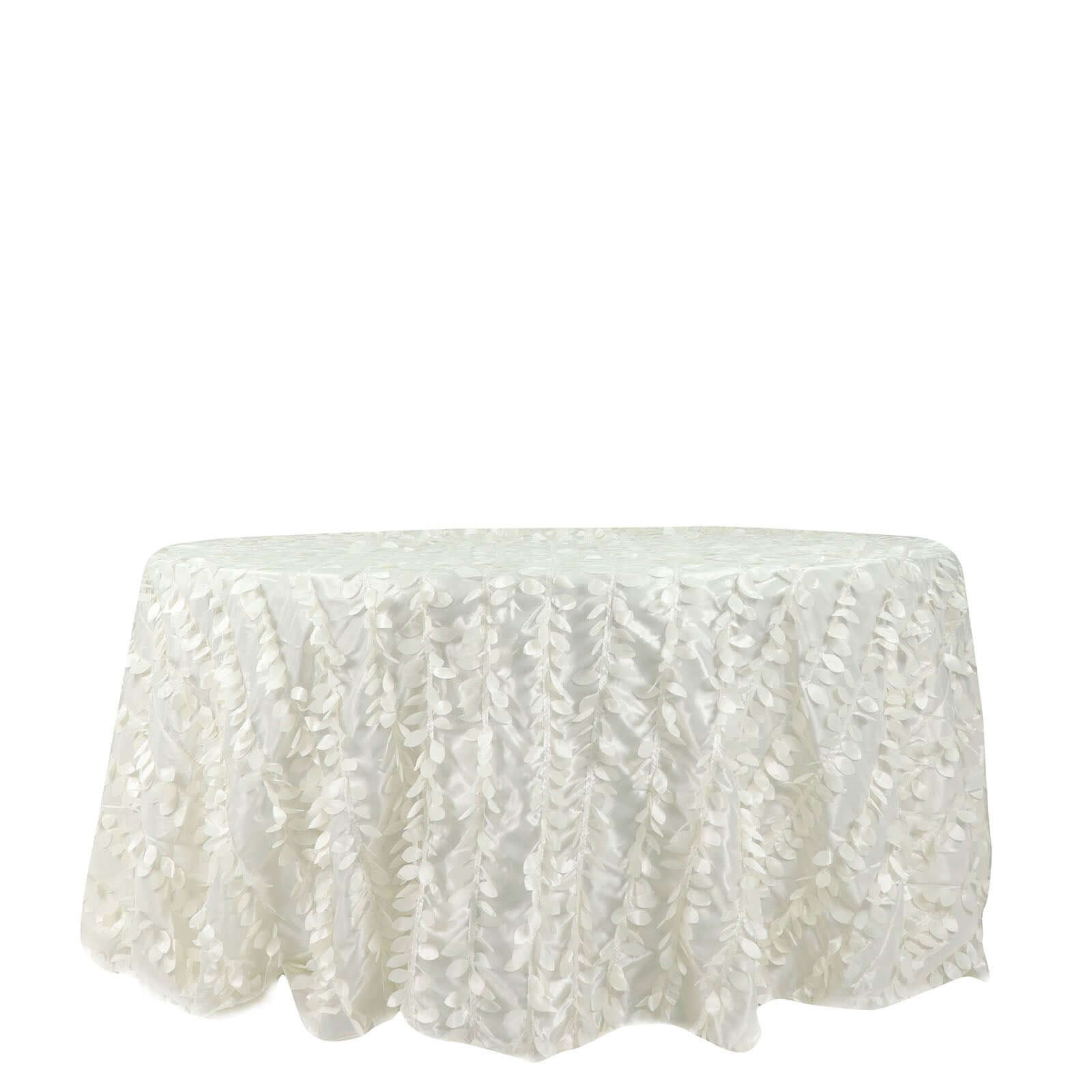 Taffeta 132" Round Tablecloth Ivory | 3D Leaf Petal Design Seamless Table Cover