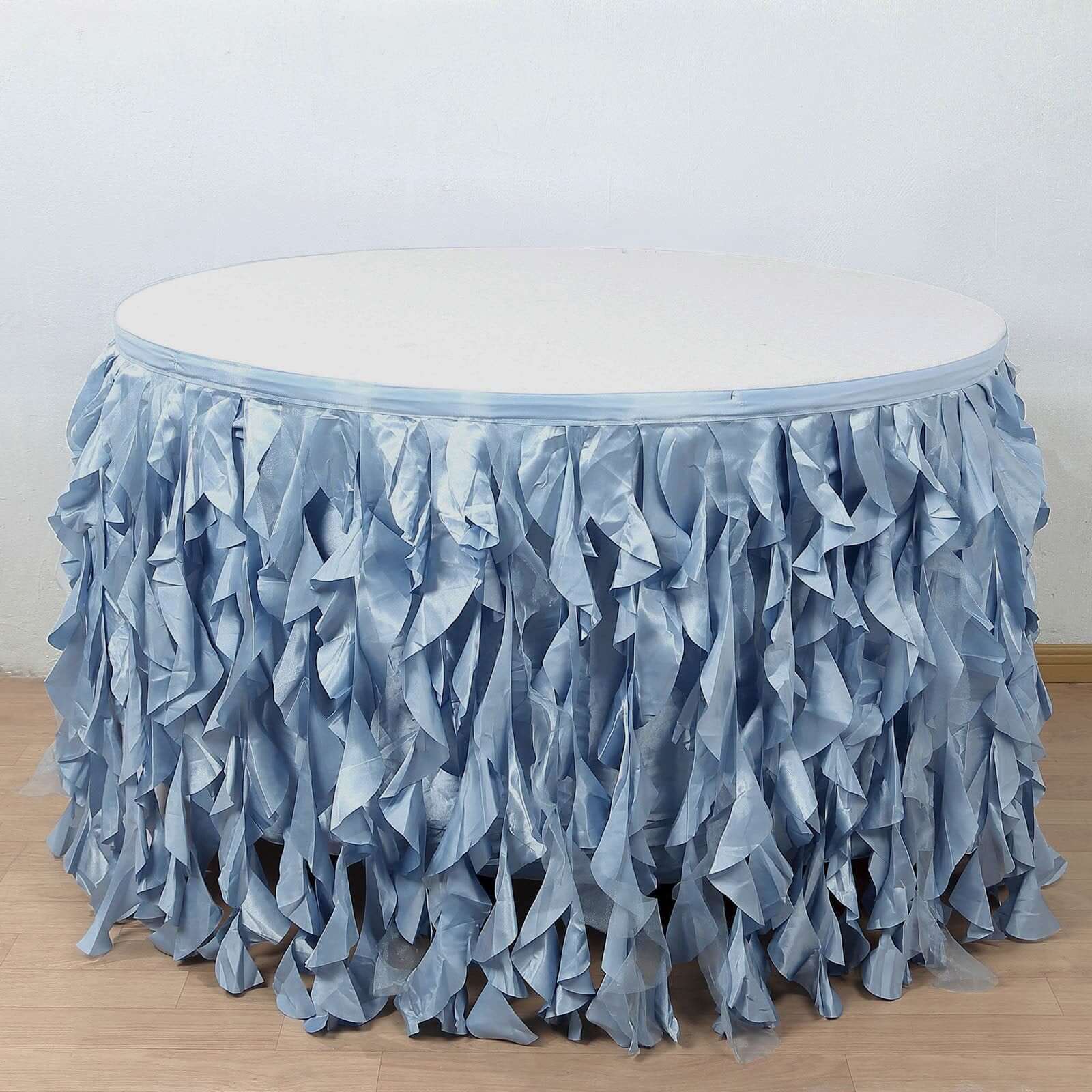 Taffeta 17ft Table Skirt Dusty Blue - Cascading Curly Willow Style Table Cover