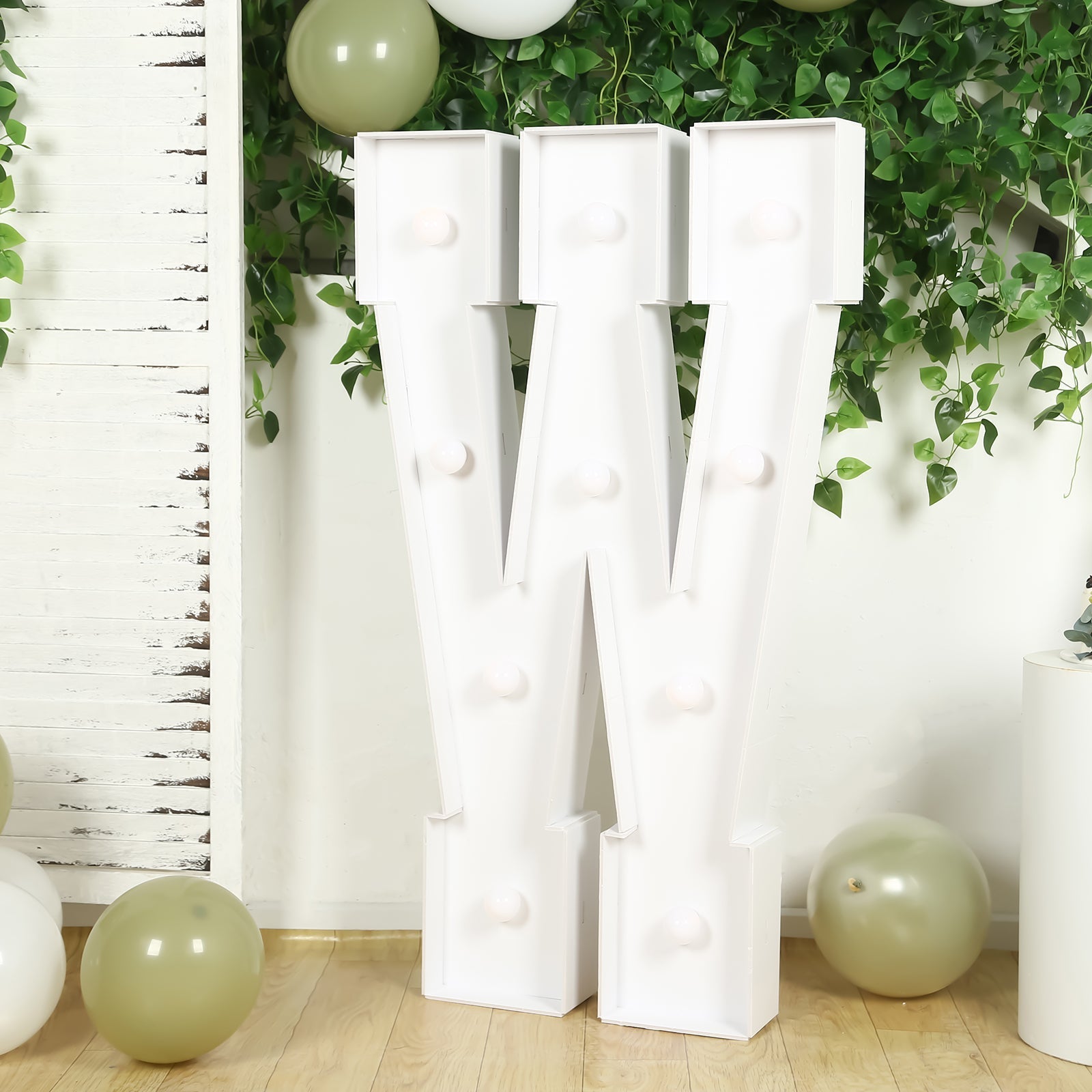Giant LED Marquee Light Up Letter "W", White 4ft Pre-Cut Foam Board with 10 Warm White Battery Operated LEDs, Glue Gun and Sticks