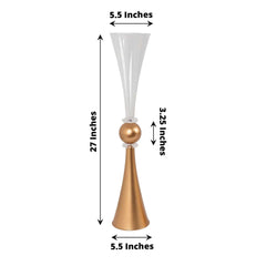 2-Pack Flower Vases Trumpet Design with Crystal Embellishments Clear and Gold - Reversible Plastic Centerpieces for Events 27"