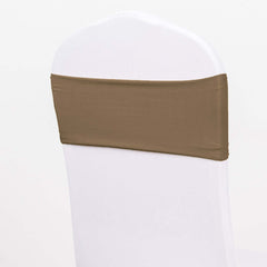 5 Pack Stretch Spandex Chair Sashes Taupe - Fitted Finish Two Ply Heavy Duty Chair Bands 5"x12"