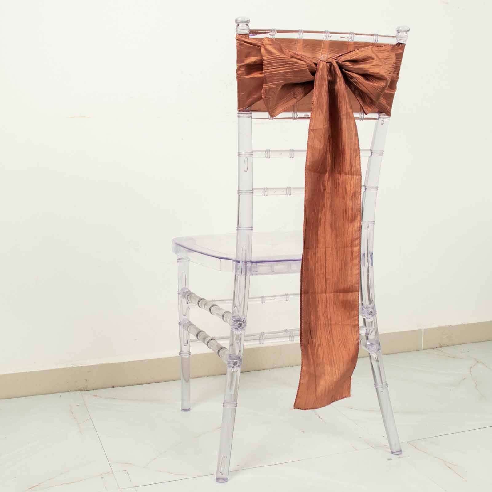5 Pack Taffeta 6"x106" Chair Sashes Terracotta (Rust) Accordion Crinkle Texture - Stylish Decor for Weddings & Gatherings