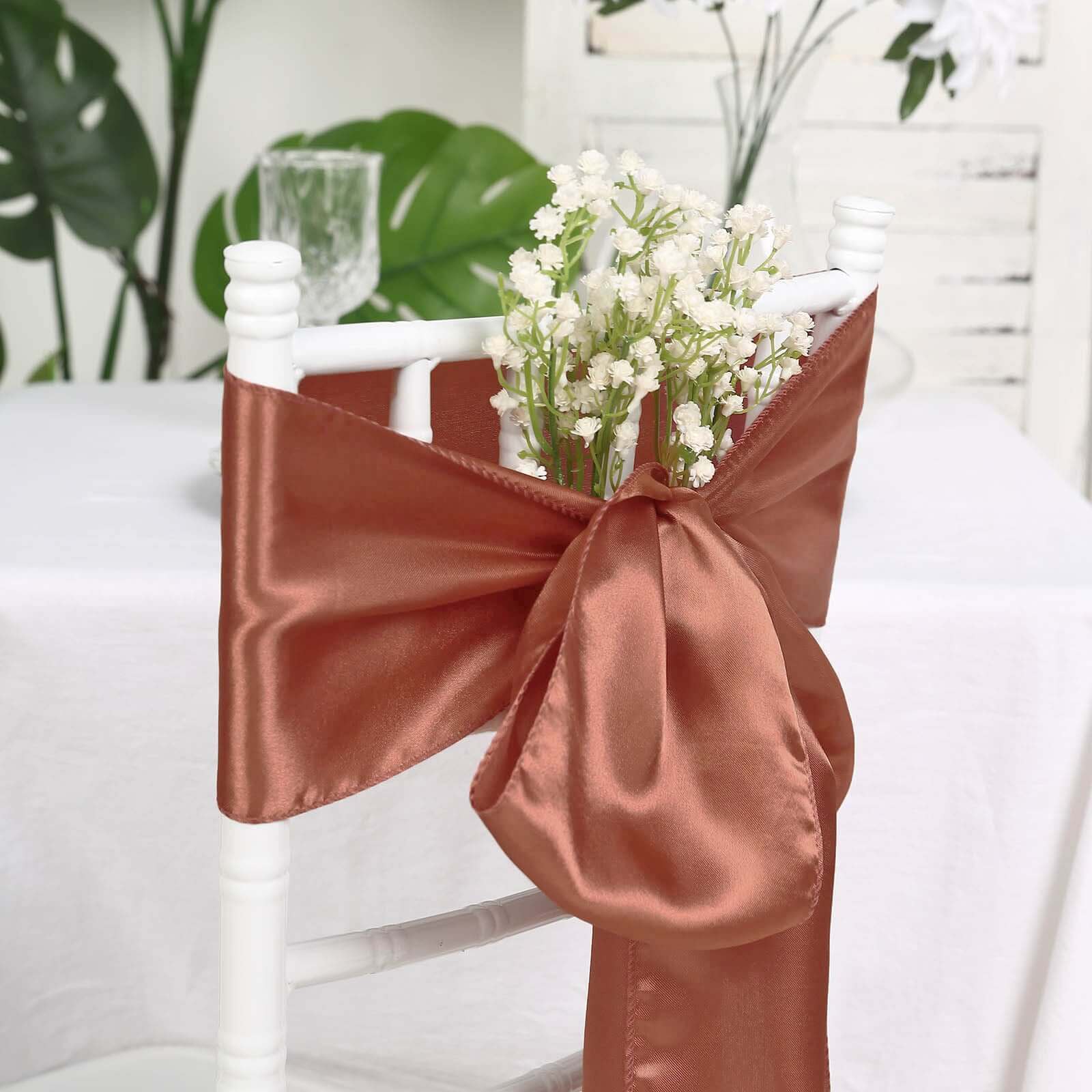 5 Pack Satin Chair Sashes Terracotta (Rust) - Durable Chair Bows with Shiny Finish 6"x106"