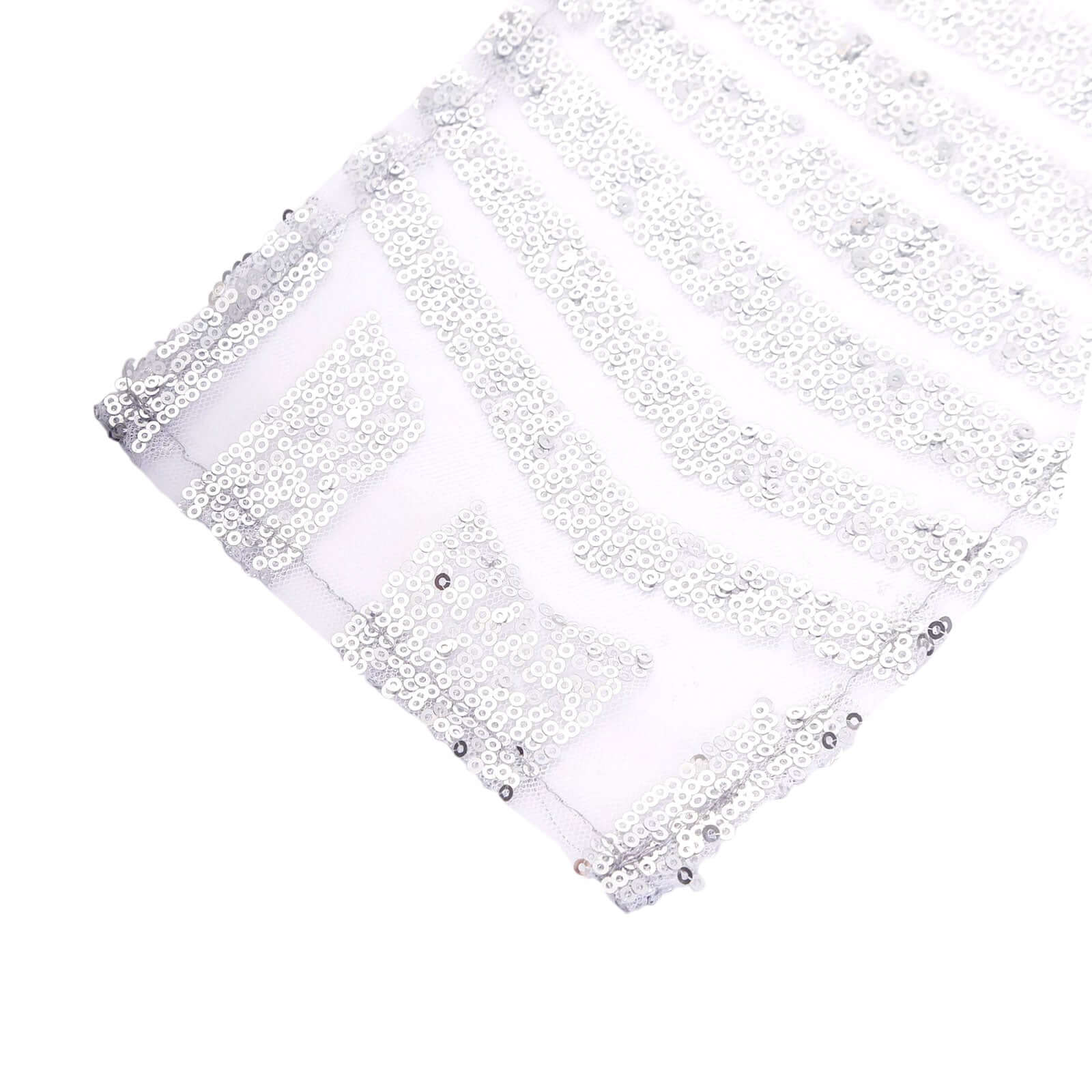 5 Pack Glitz Sequin Chair Sashes with Geometric Diamond Design 6"x88"Silver