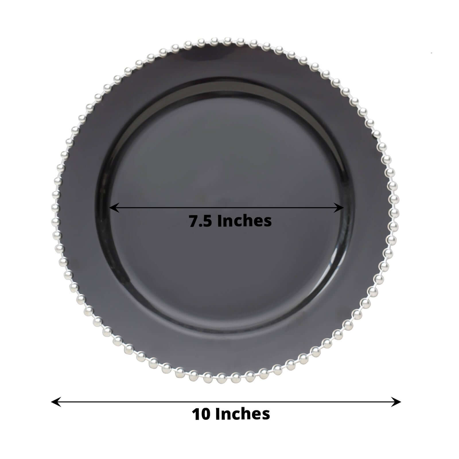 10-Pack Plastic 10" Round Dinner Plates in Black with Silver Beaded Rim - Disposable Party Plates for Banquets & Festive Occasions