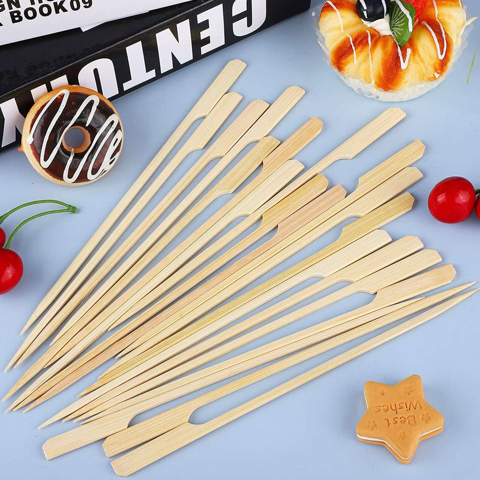 100-Pack Bamboo Cocktail Sticks Paddle Decorative Top Design - Eco Friendly Party Picks 10"