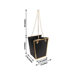 6 Pack Black Gold Edge Paper Flower Gift Bags With Metal Chain Handles, Trapezoid Party Favor Tote Bags - 5"x6"