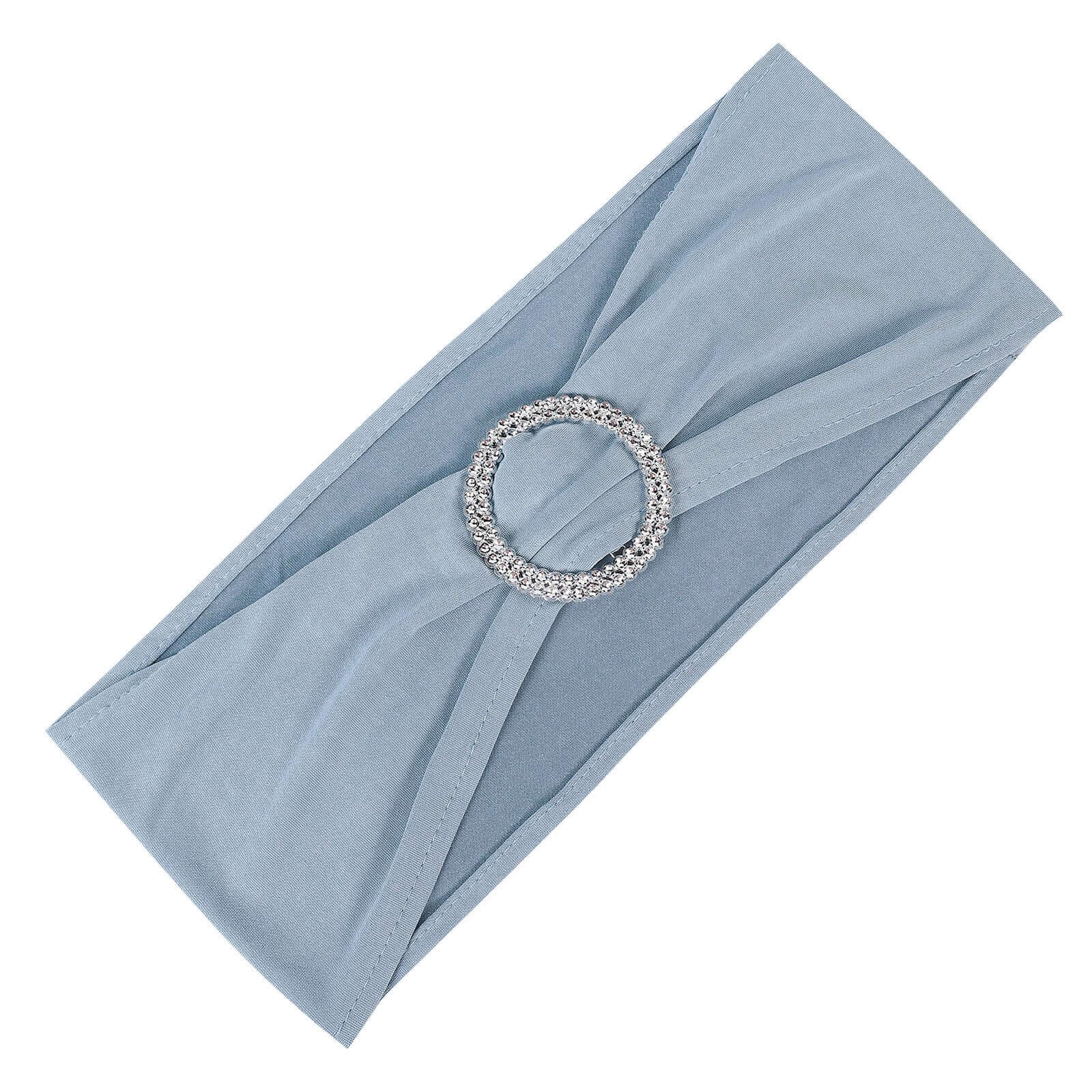 5 Pack Stretch Spandex Chair Sashes Dusty Blue - Reusable Chair Bands with Silver Diamond Ring Slide Buckle 5"x14"