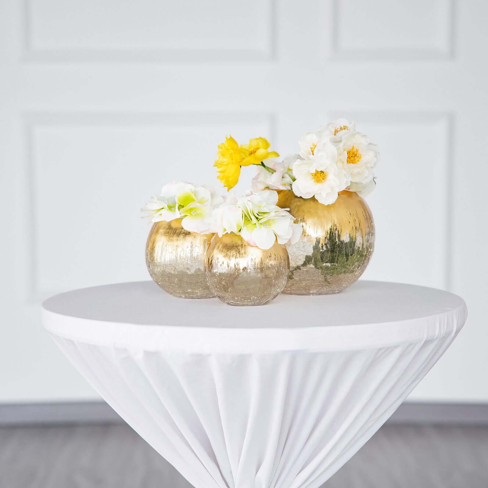 Glass Bud Vase Gold Foiled Crackle Bubble Bowl - Classy Floral Centerpiece for Weddings 4"