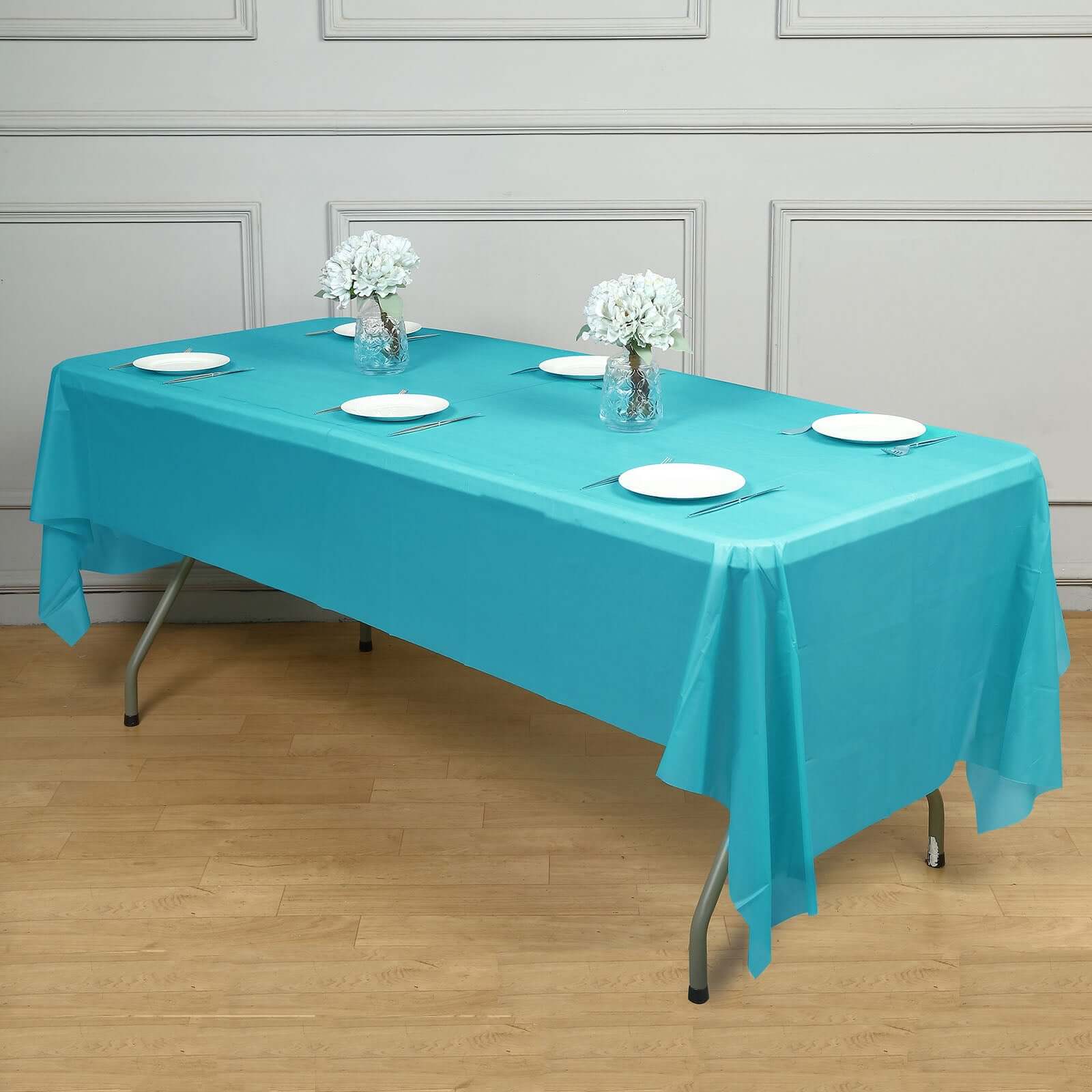 5-Pack Plastic Table Covers Turquoise Rectangle - Reliable PVC Disposable Covers for Gatherings 54"x108"
