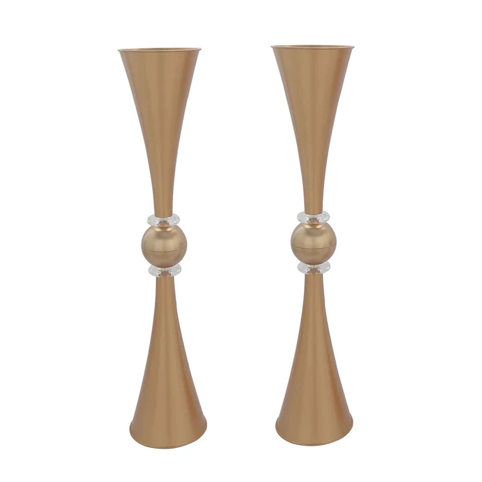 2-Pack Flower Vases Trumpet Design with Crystal Embellishments Gold - Reversible Plastic Centerpieces for Events 27"