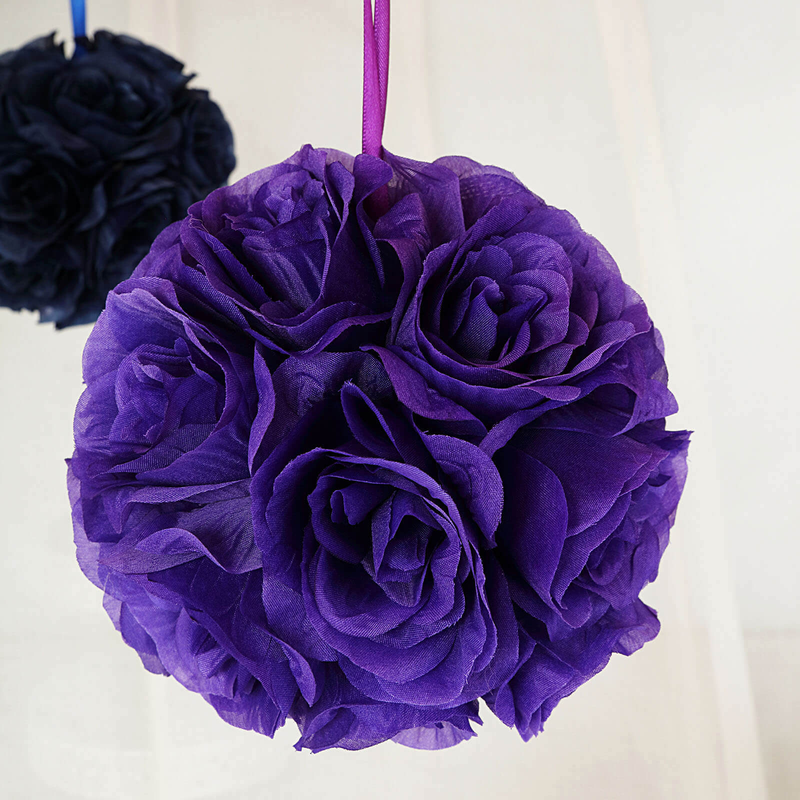 2 Pack 7" Purple Artificial Silk Rose Kissing Ball, Faux Flower Ball