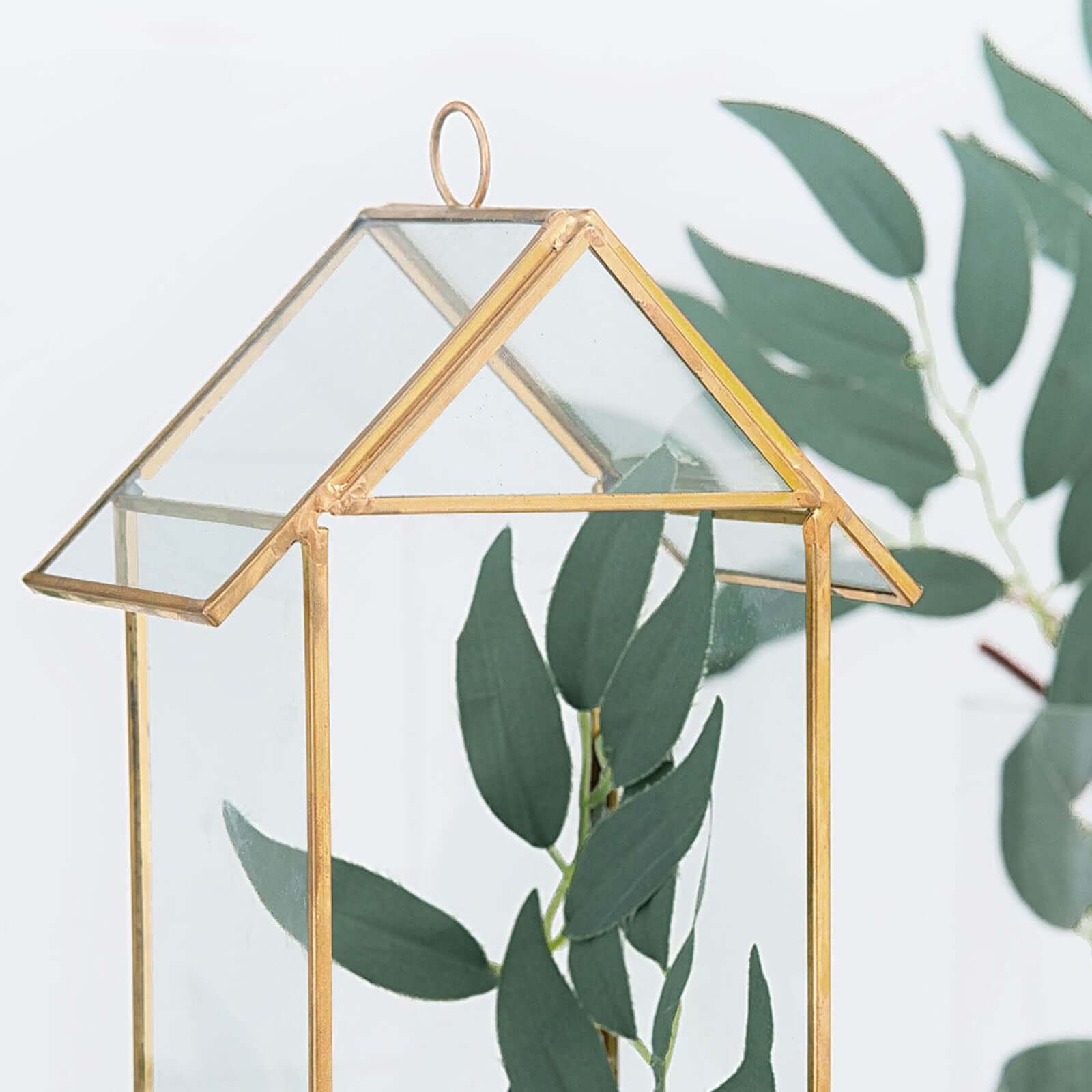 Glass Terrarium Hanging House Lantern Design Metal Gold - Versatile Holder for Air Plants & Displays 11"