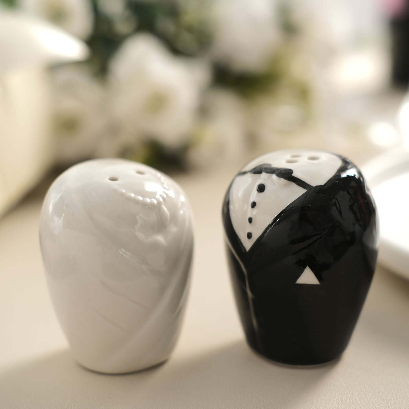 2.5" Bride Groom Ceramic Salt And Pepper Shaker Party Favors Set, Wedding Favors in Pre-Packed Gift Box