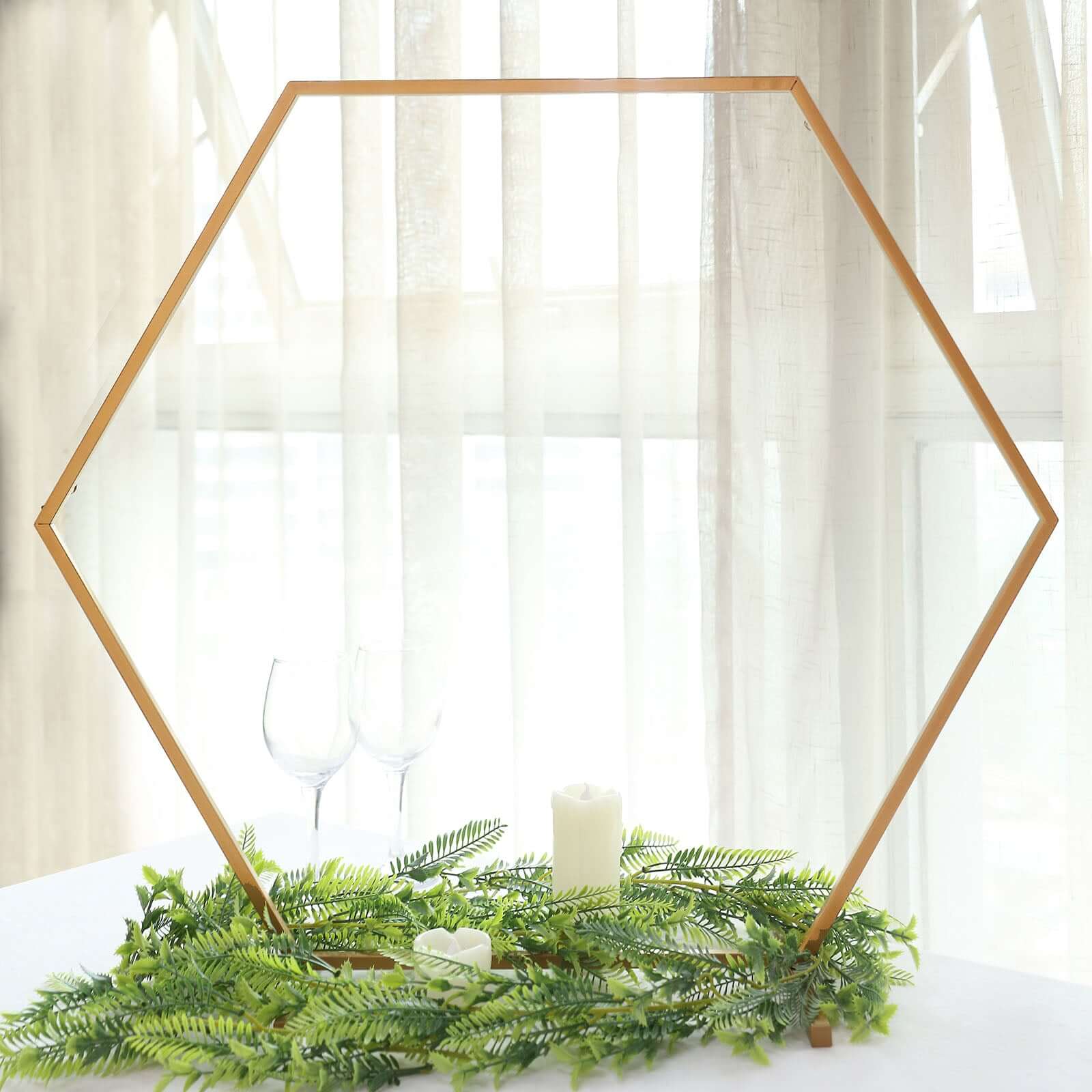 Hexagon Wedding Arch Table Centerpiece Metal Gold - Self-Standing Geometric Flower Balloon Stand 24"