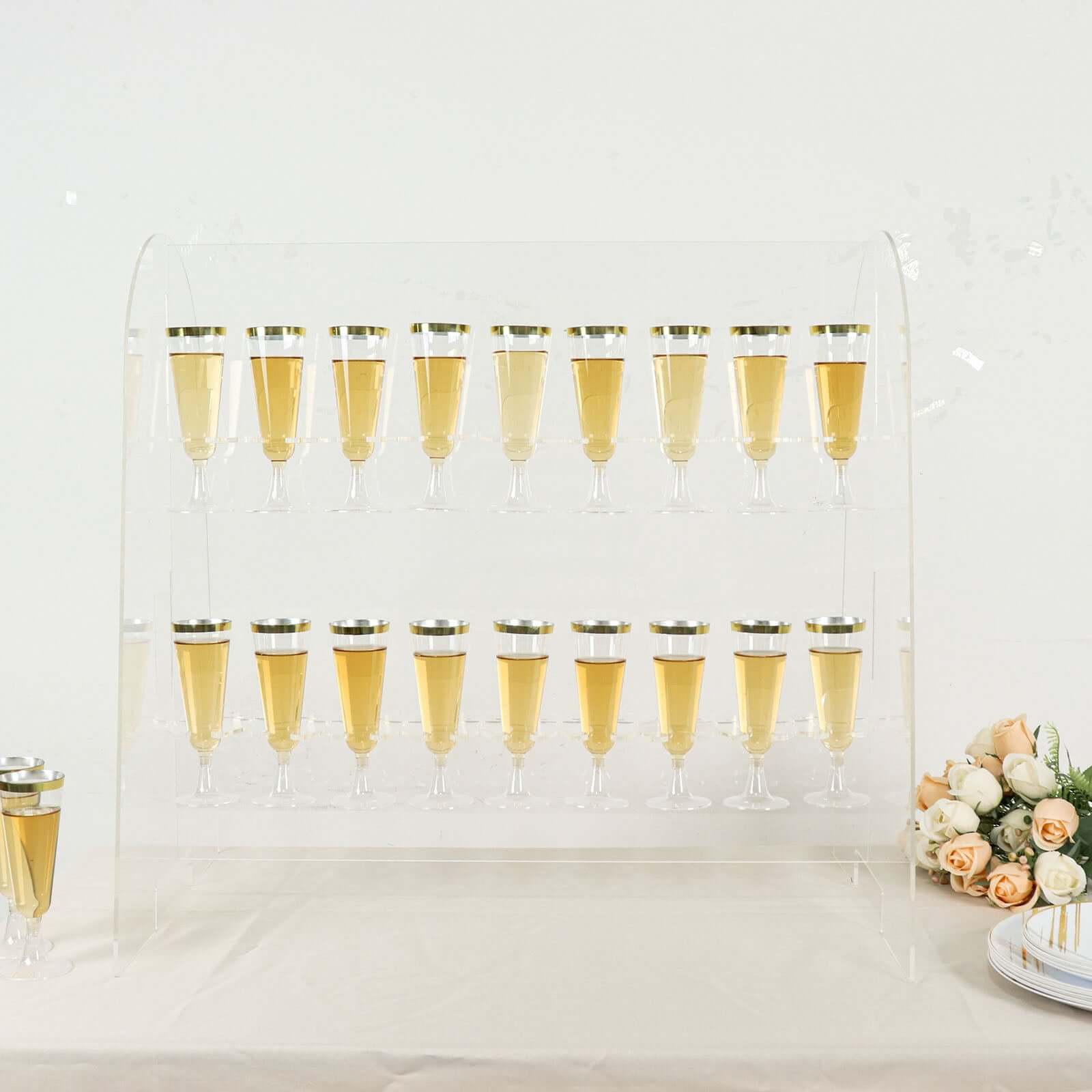 2-Tier Acrylic Champagne Glass Holder Display Stand Table Top Clear with 18 Hooks for Events & DIY Bars 25"
