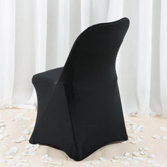 Premium Spandex Chair Cover with Foot Pockets for Folding Chairs Black - Stretch Fitted 220GSM Fabric