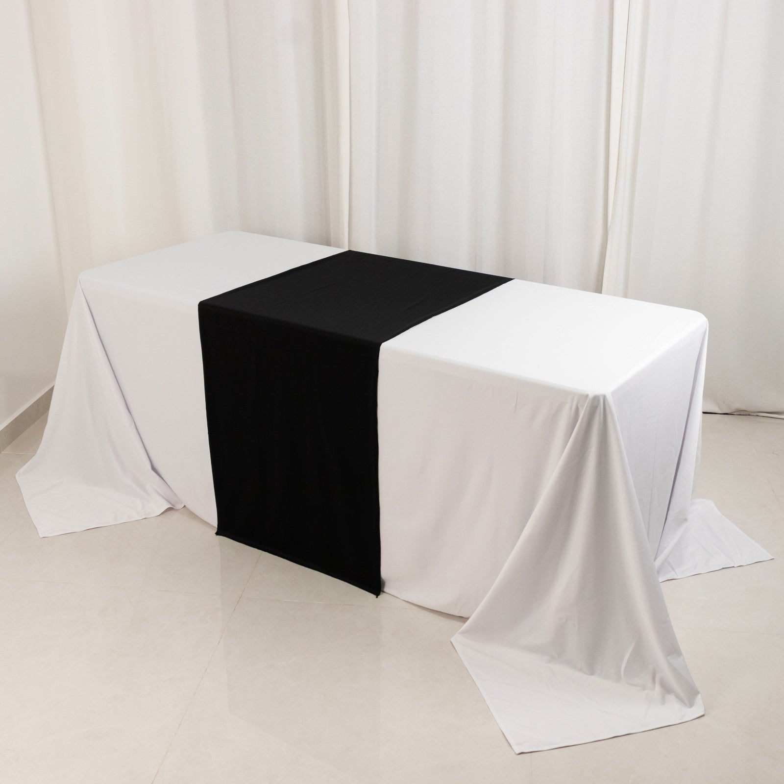 Scuba Polyester 24"x72" Wide Table Runner Black - Wrinkle-Free Table Linen