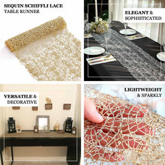 Mesh 12"x108" Table Runner Gold - Sequin Schiffli Lace Design for Stylish Celebrations