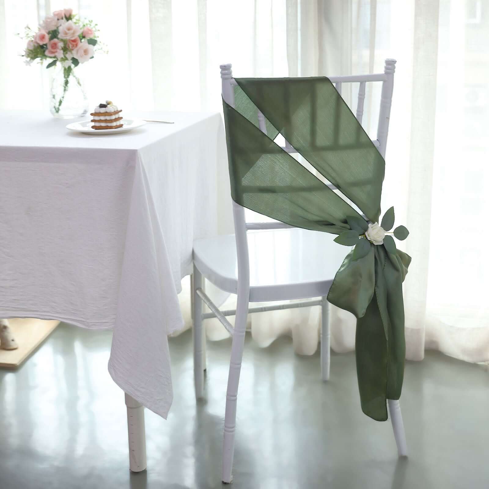5 Pack Satin Chair Sashes Dusty Sage Green - Durable Chair Bows with Shiny Finish 6"x106"