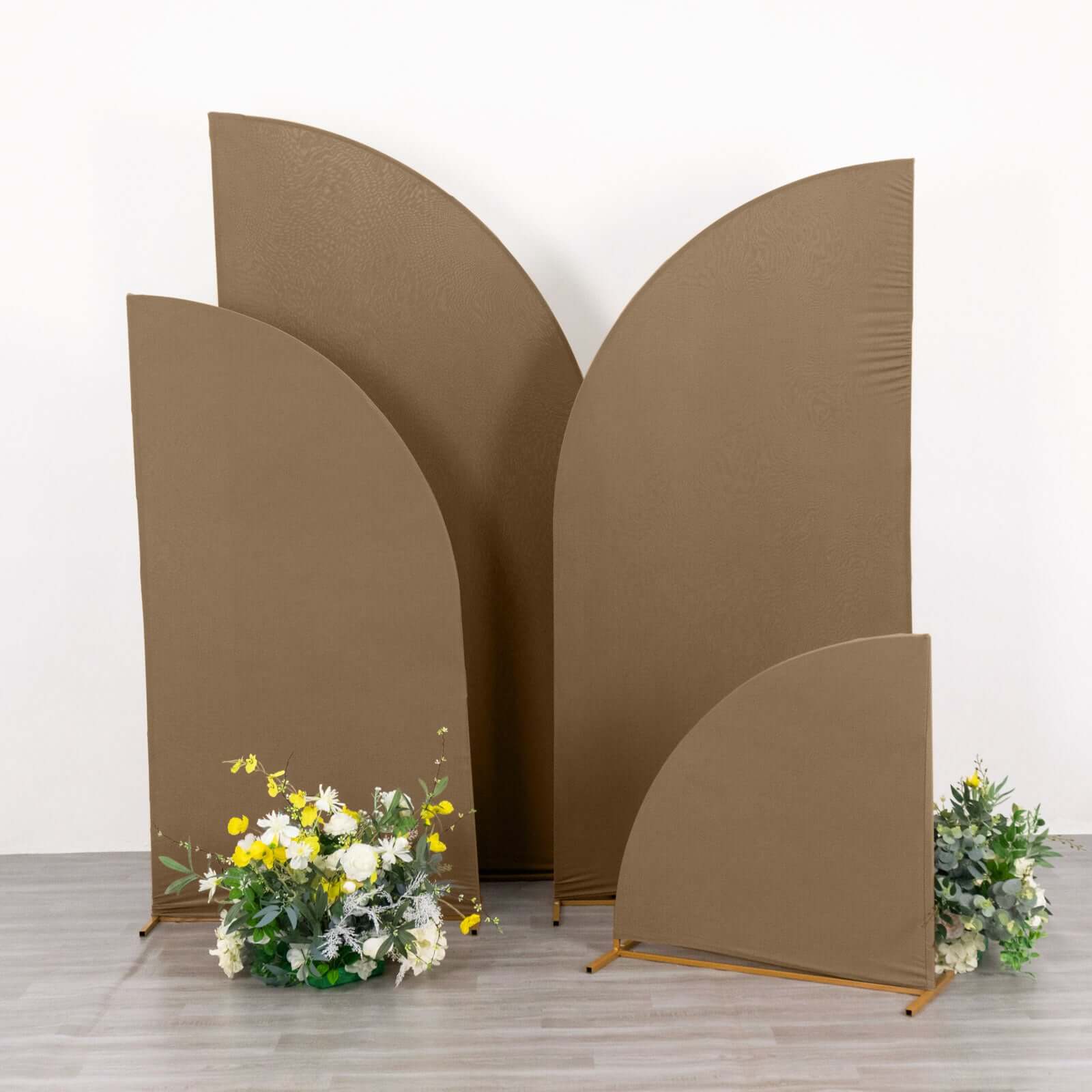 Set of 4 Matte Taupe Spandex Half Moon Chiara Backdrop Stand Covers, Custom Fitted Wedding Arch Covers - 2.5ft,5ft,6ft,7ft