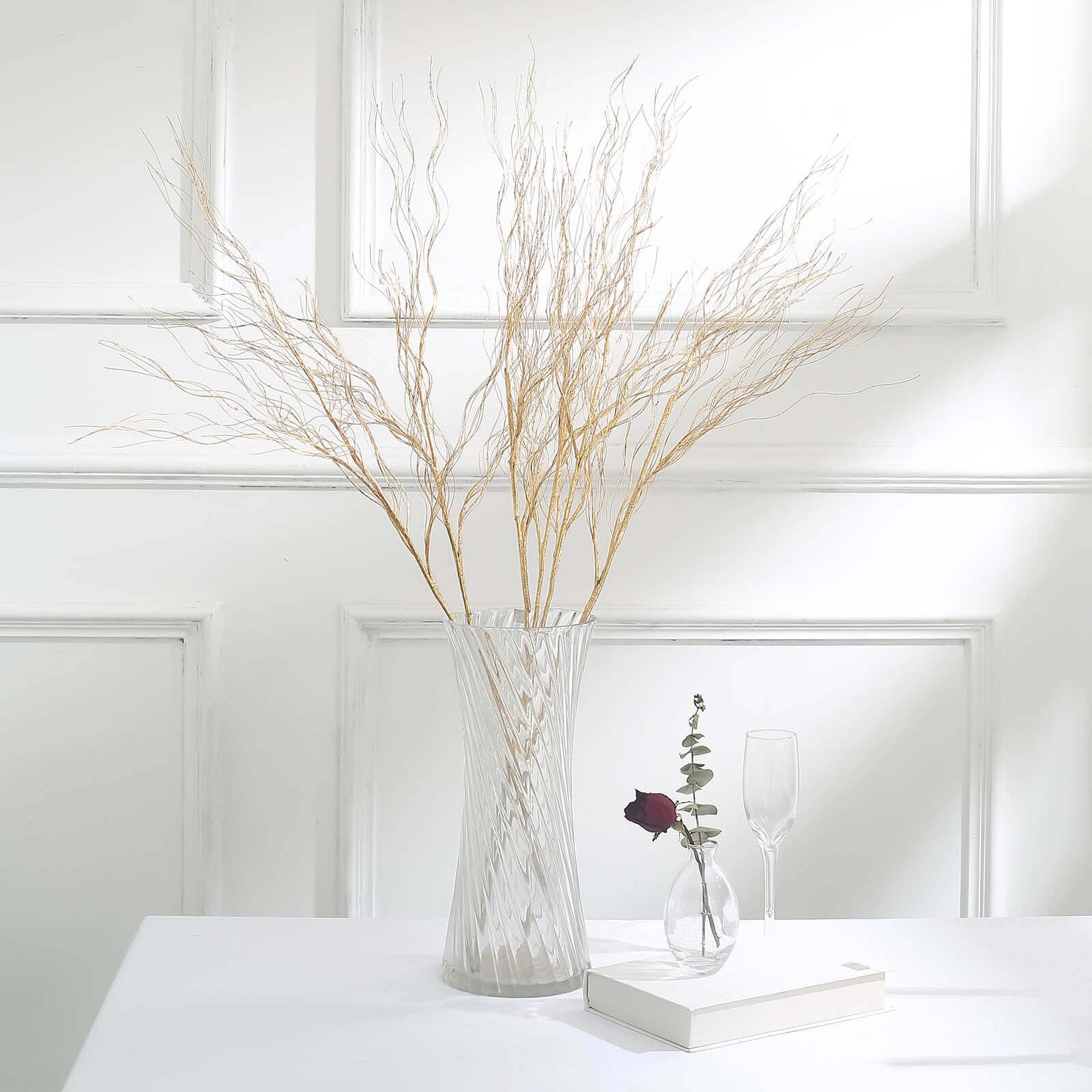 4-Pack Artificial Curly Willow Branches Metallic Gold - Decorative Bendable Long Stem Twig Sprays for Weddings Photo Shoots & Floral Designs 39"