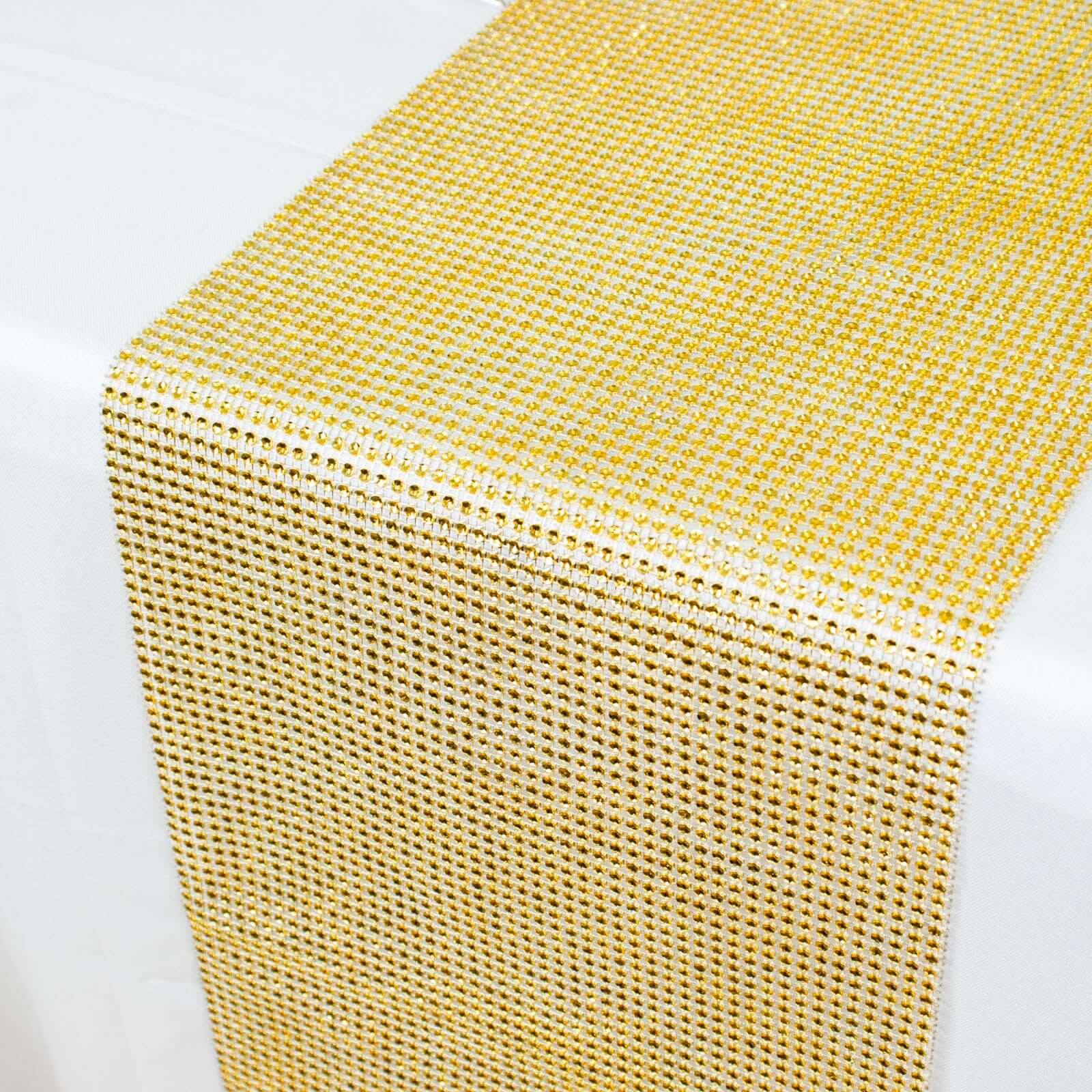 Crystal Rhinestone 10"x108" Table Runner Gold - Luxe Shiny Diamond Mesh Bling Table Runner Roll