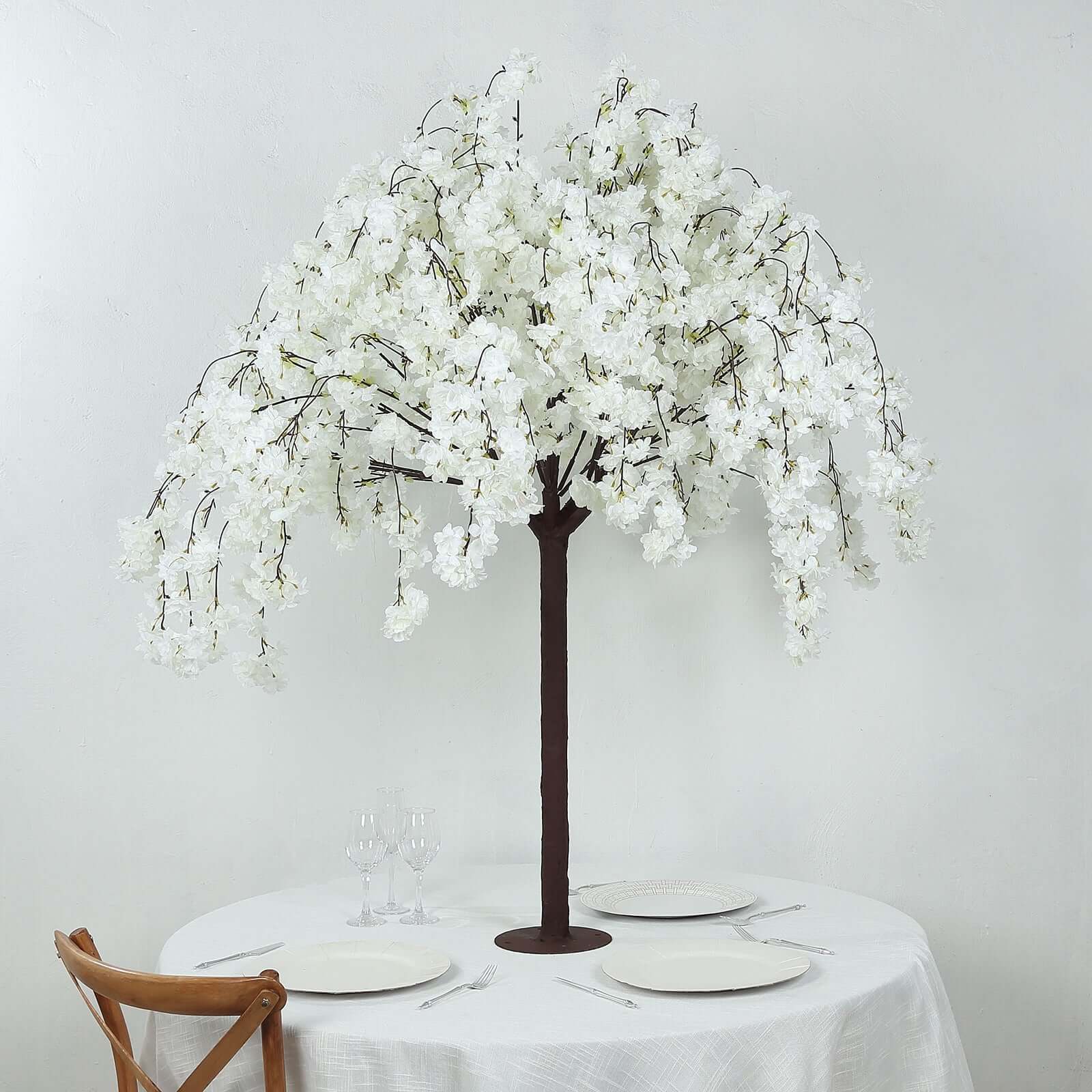 5ft Artificial Cherry Blossom Tree White – Silk Sakura Wishing Tree with Sturdy Metal Base & Realistic Fiberglass Trunk
