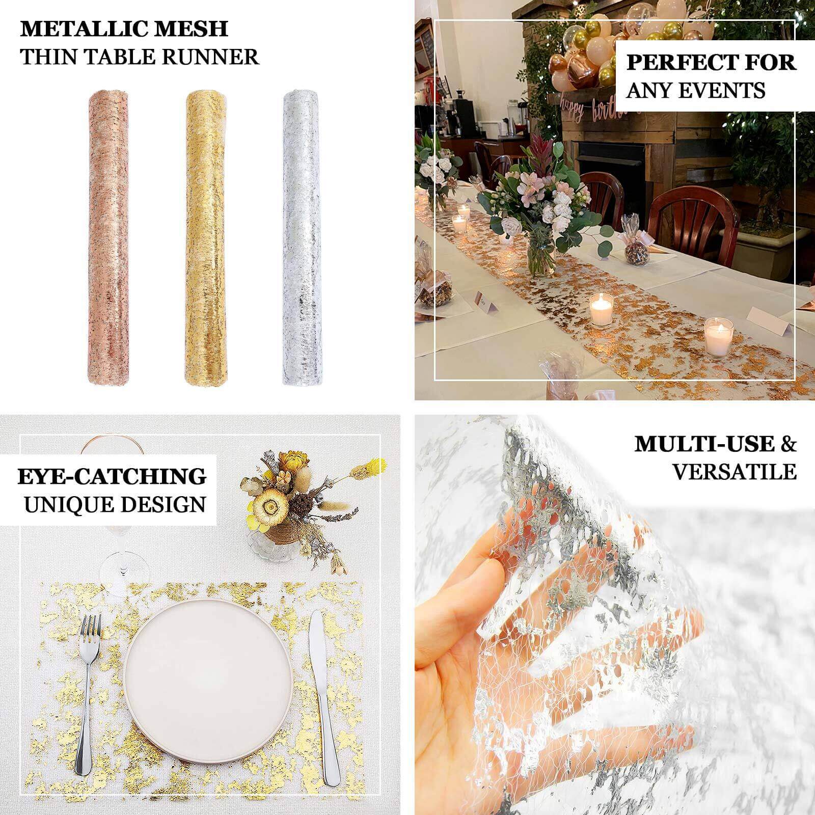 Mesh Polyester 108" Table Runner Roll Metallic Bronze - Distressed Foil Look Disposable Table Decor