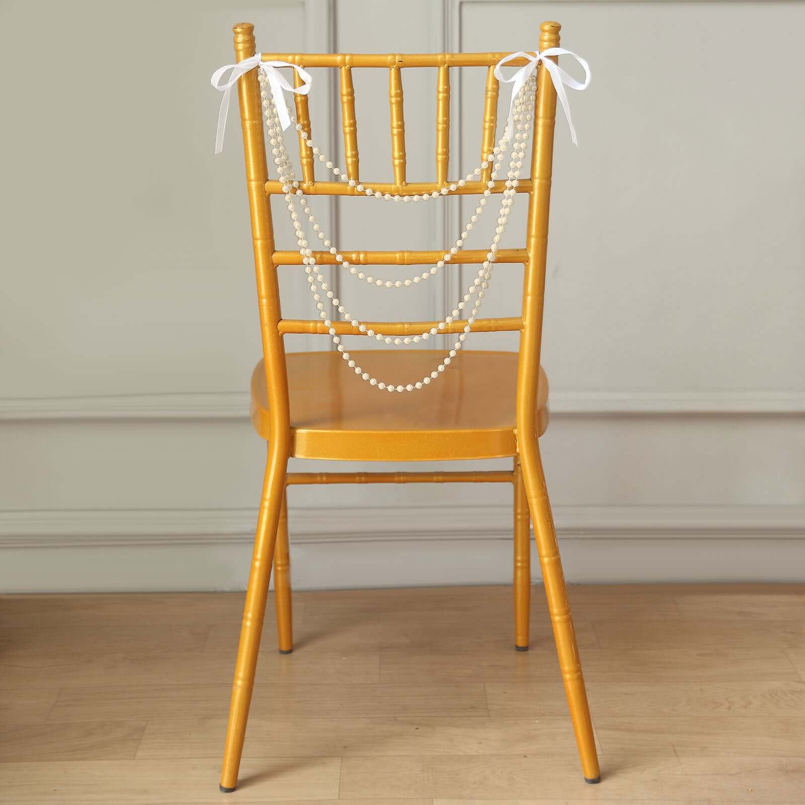 Faux Pearl Beaded 16" Chair Back Garland Sash Ivory Gatsby-Inspired Style - Pre-Tied Chic Wedding Decor for Chiavari Chairs