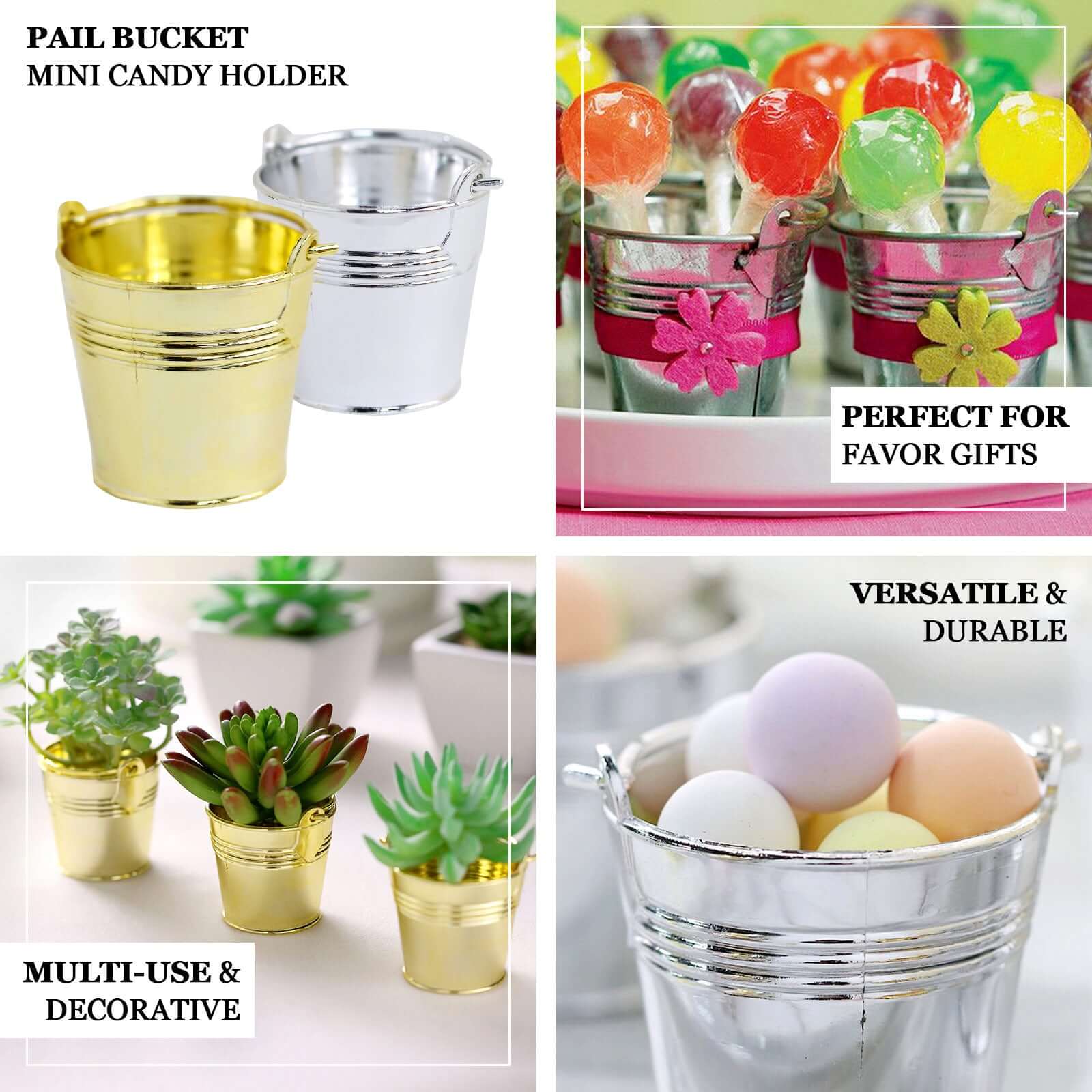 12 Pack 2" Silver Mini Planter Treat Party Favor Boxes, Small Pail Bucket Candy Container Gift Boxes