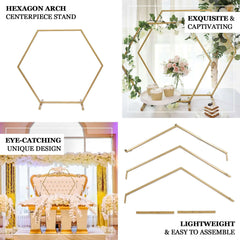 Hexagon Wedding Arch Table Centerpiece Metal Gold - Self-Standing Geometric Flower Balloon Stand 24"