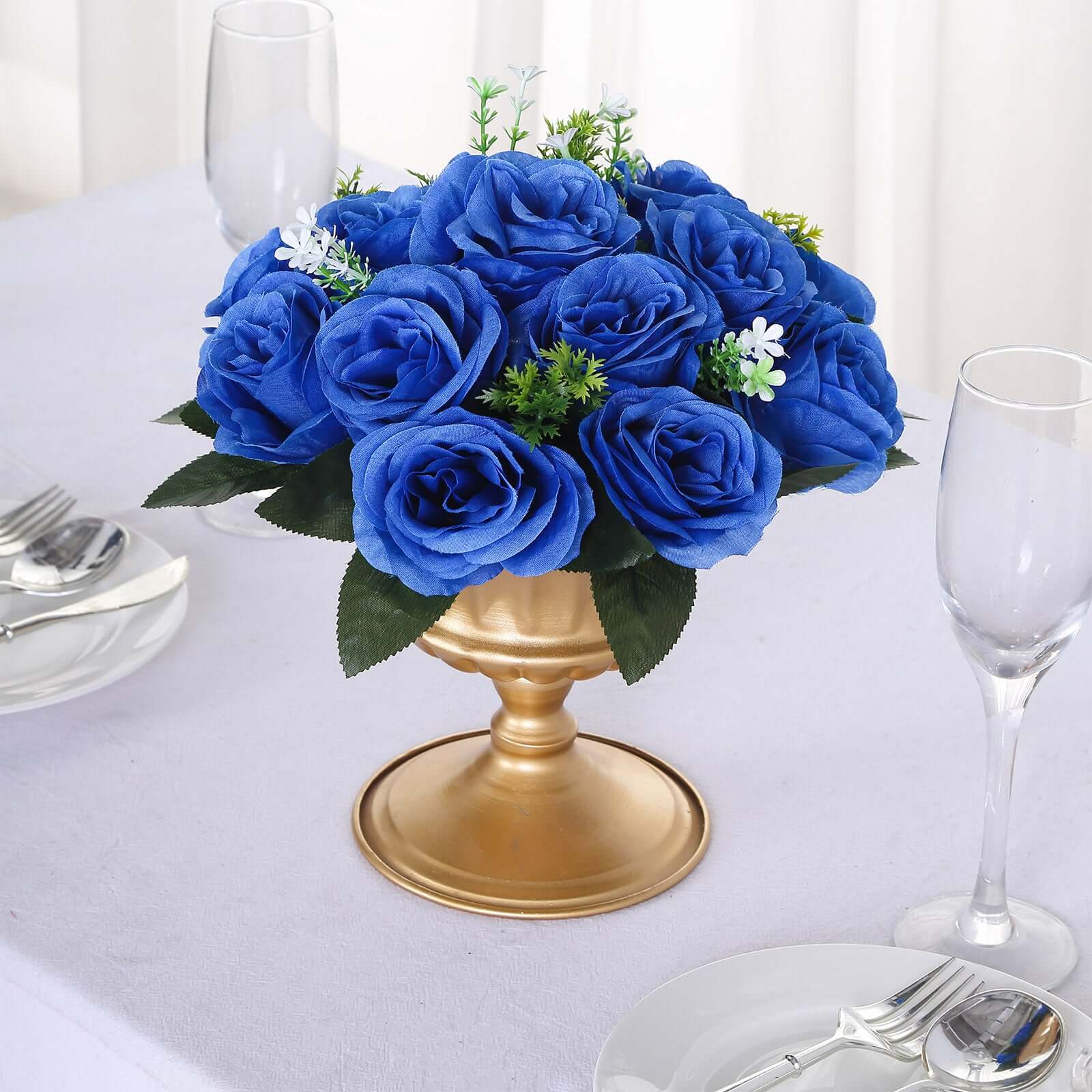 2 Pack Royal Blue Silk 15-Head Rose Flower Balls For Centerpieces - 10", Artificial Kissing Ball Floral Arrangements