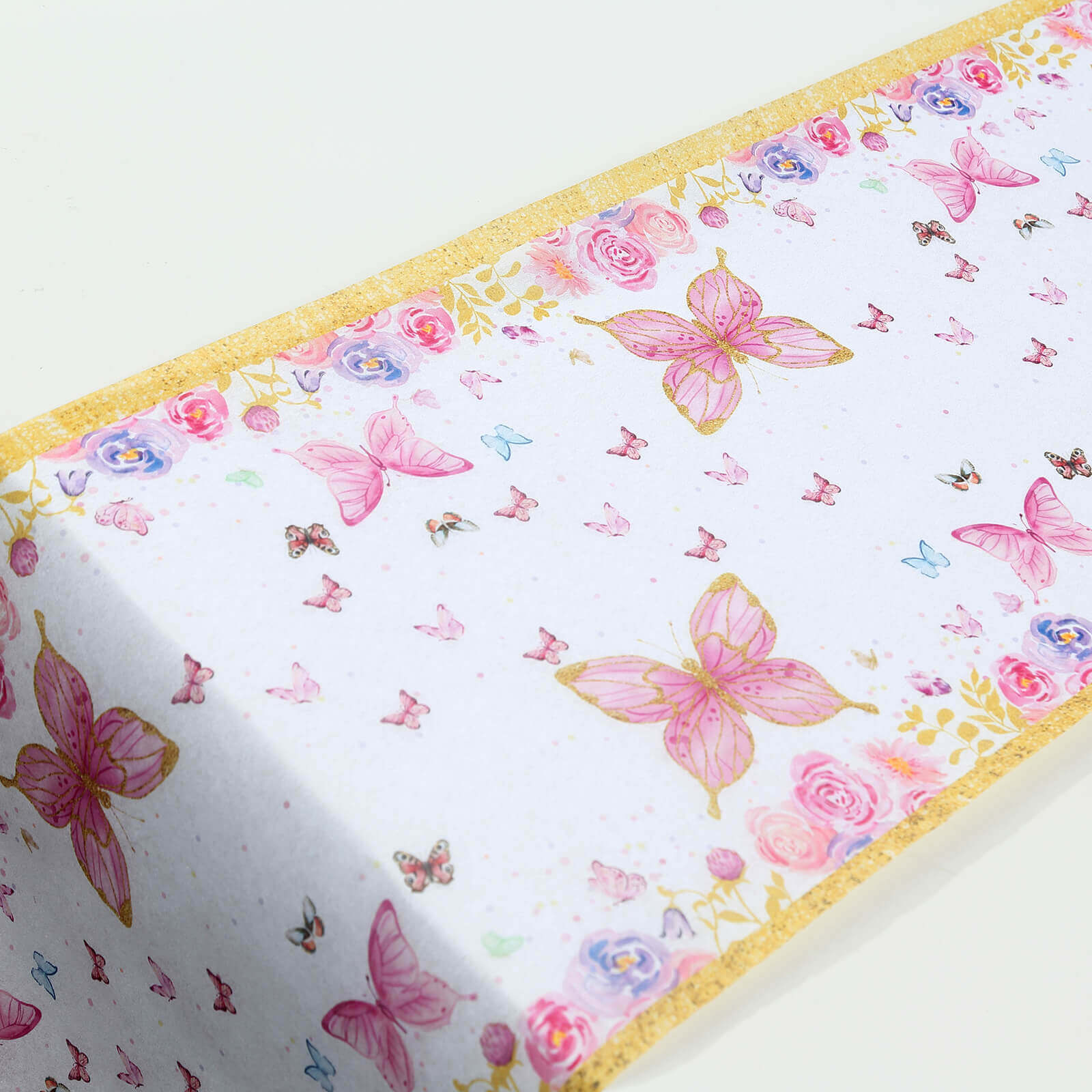 5 Pack Disposable Table Runners 11"x108" White with Pink Butterflies - Non-woven Stylish Spring Summer Dining Decor