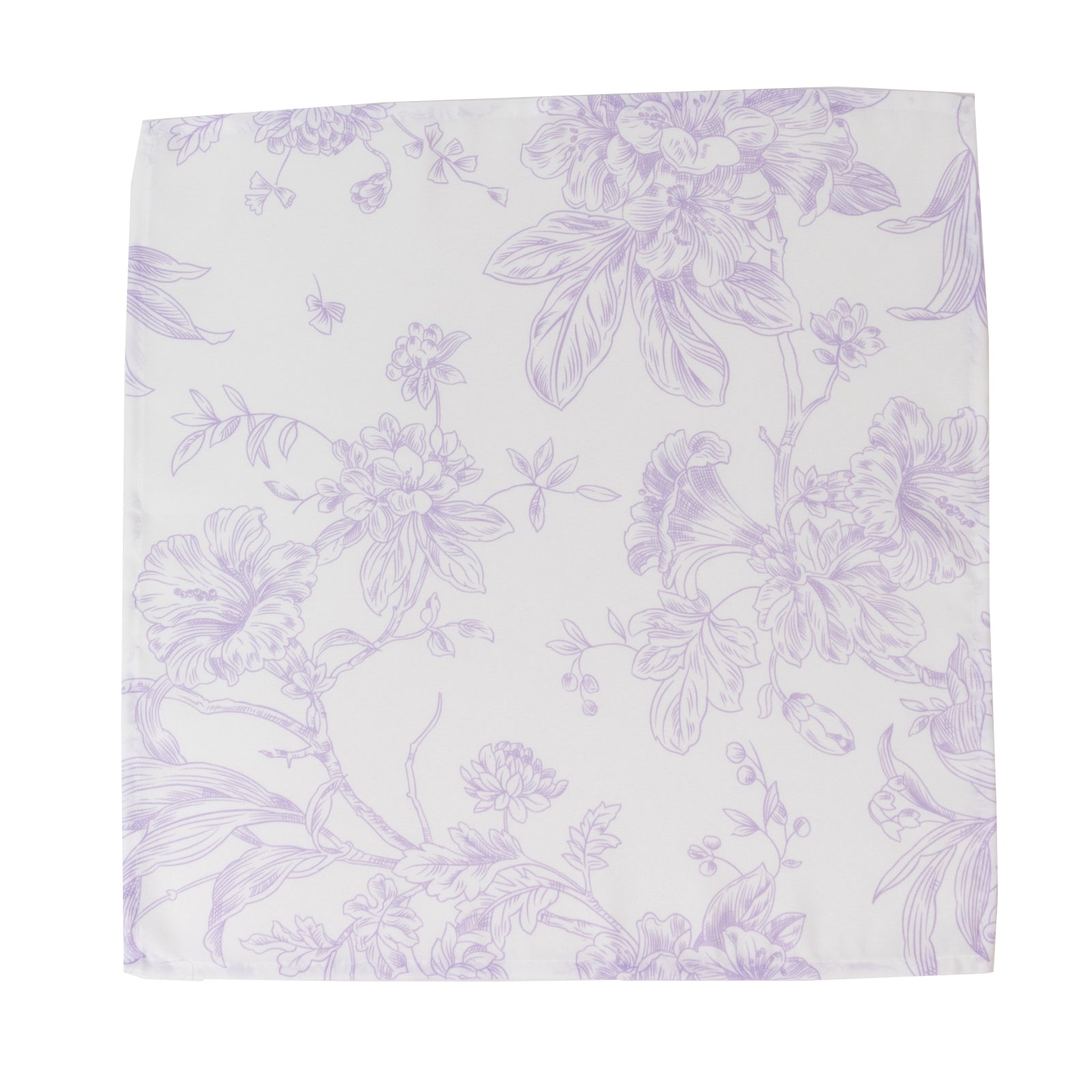 5-Pack French Toile Polyester Cloth Napkins – 17"x17" Lavender Lilac and White Reusable Table Napkins in Floral Design for Events & Dining