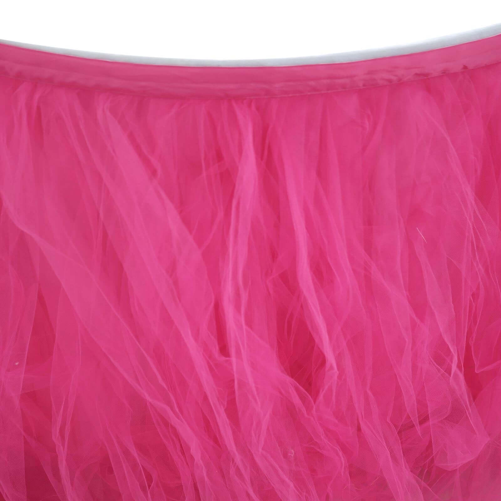 Tulle 14ft Table Skirt Fuchsia - 4 Layer Pleated Tutu Table Cover