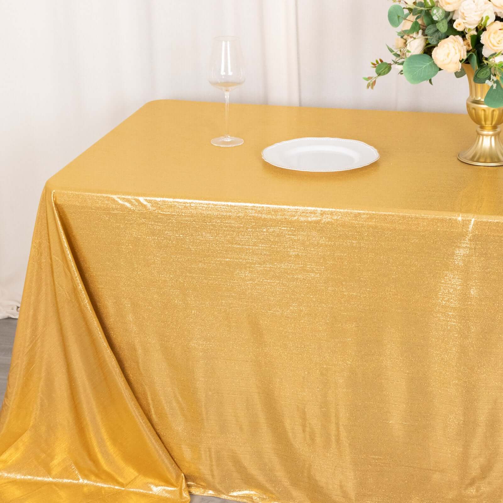 Sequin Dots Polyester 90"x132" Rectangle Tablecloth Shimmering Gold - Seamless, Glittering & Wrinkle Free Table Cover for Stylish Event Decor