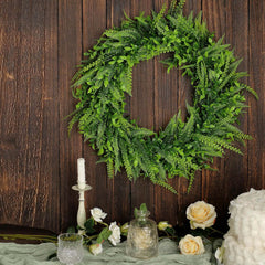 2 Pack 22" Green Artificial Lifelike Boxwood Fern Mix Spring Wreaths