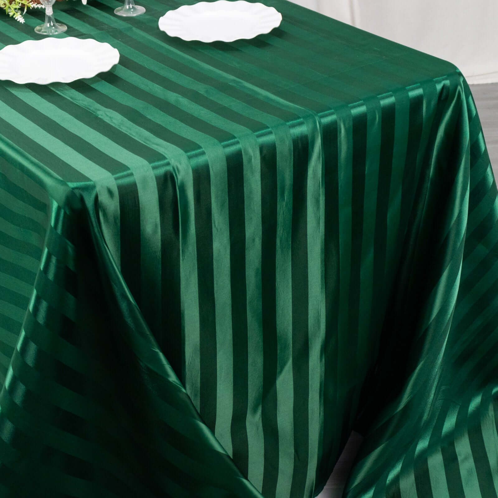 Satin Striped 90"x132" Rectangular Tablecloth Hunter Emerald Green - Seamless Silky Smooth Table Cover