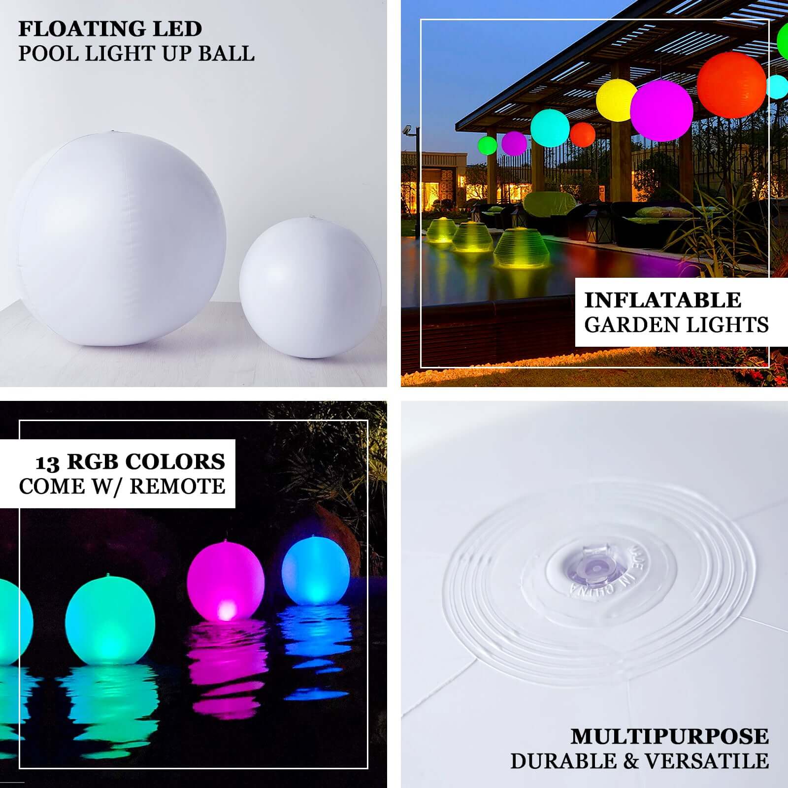 20" Inflatable Outdoor Garden Light Up Ball, Floating Pool Glow Ball With Remote - 13 RGB Colors and 3 Color Modes