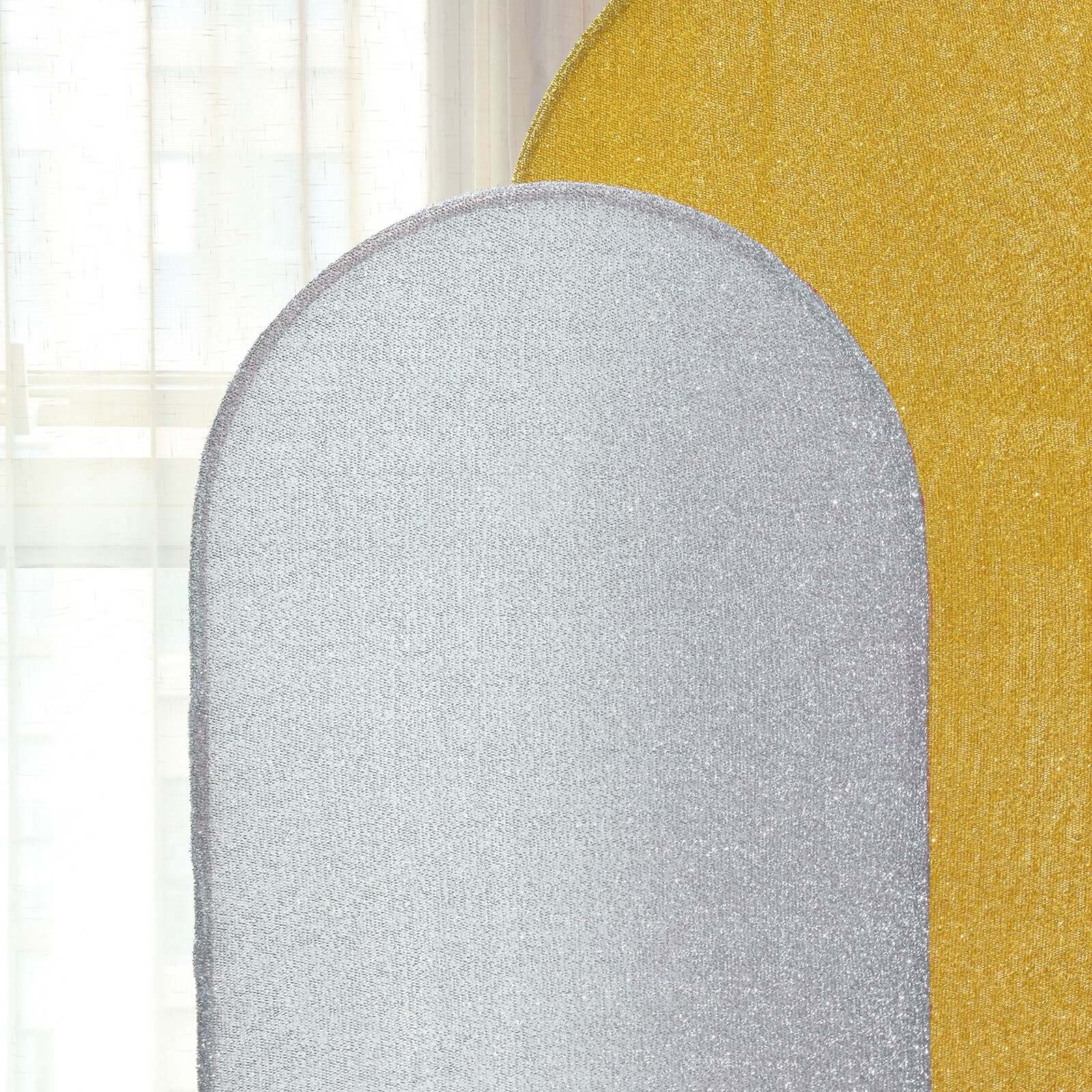 5ft Silver Shimmer Tinsel Spandex Chiara Backdrop Stand Cover For Fitted Round Top Wedding Arch