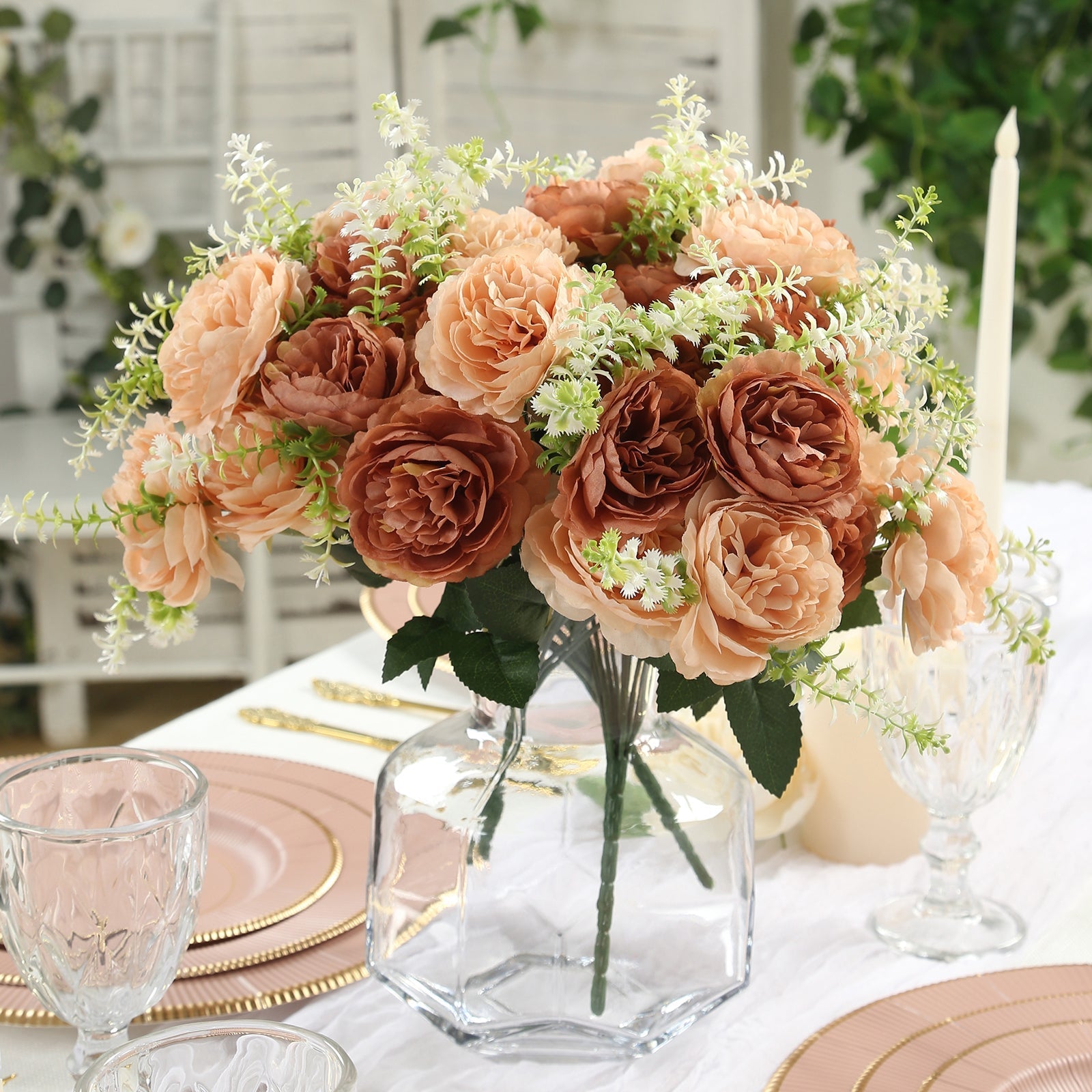 2-Pack Silk Peony Bouquet 14" Natural – Lifelike Artificial Flower Arrangement for Vase Display, Events & Everyday Decor