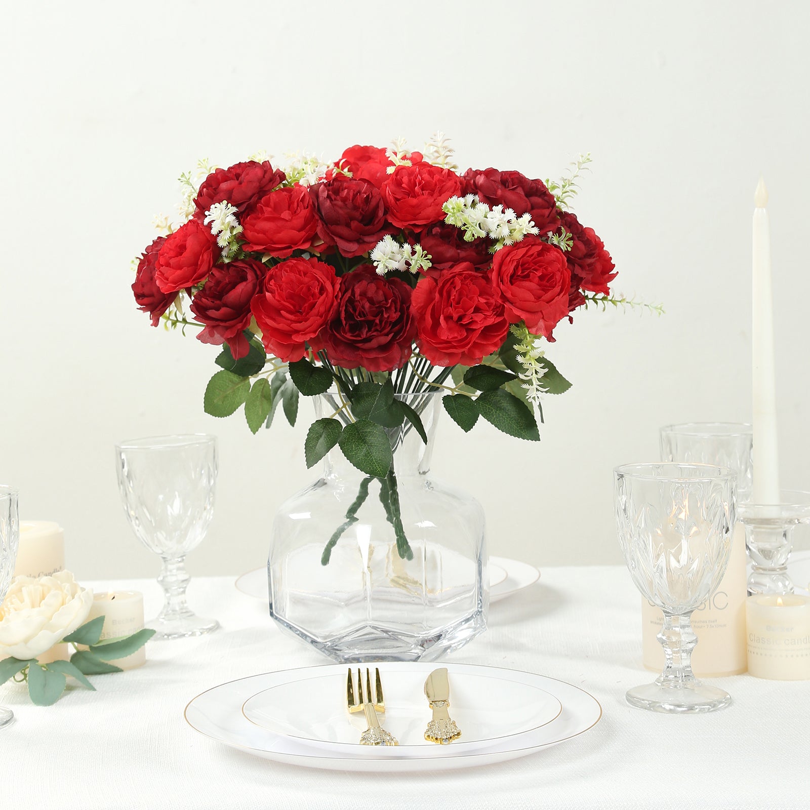 2-Pack Silk Peony Bouquet 14" Burgundy – Lifelike Artificial Flower Arrangement for Vase Display, Events & Everyday Decor