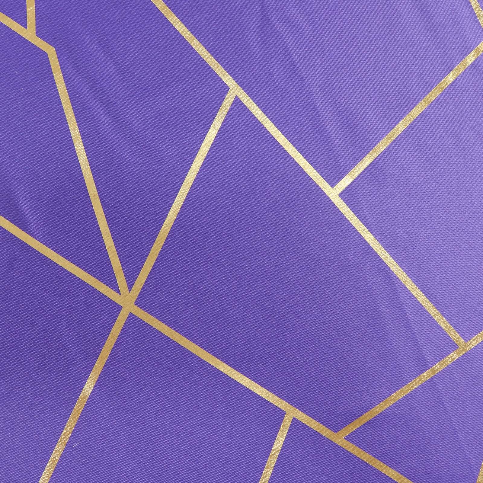 Polyester 9ft Table Runner Purple with Gold Foil Modern Geometric Accent
