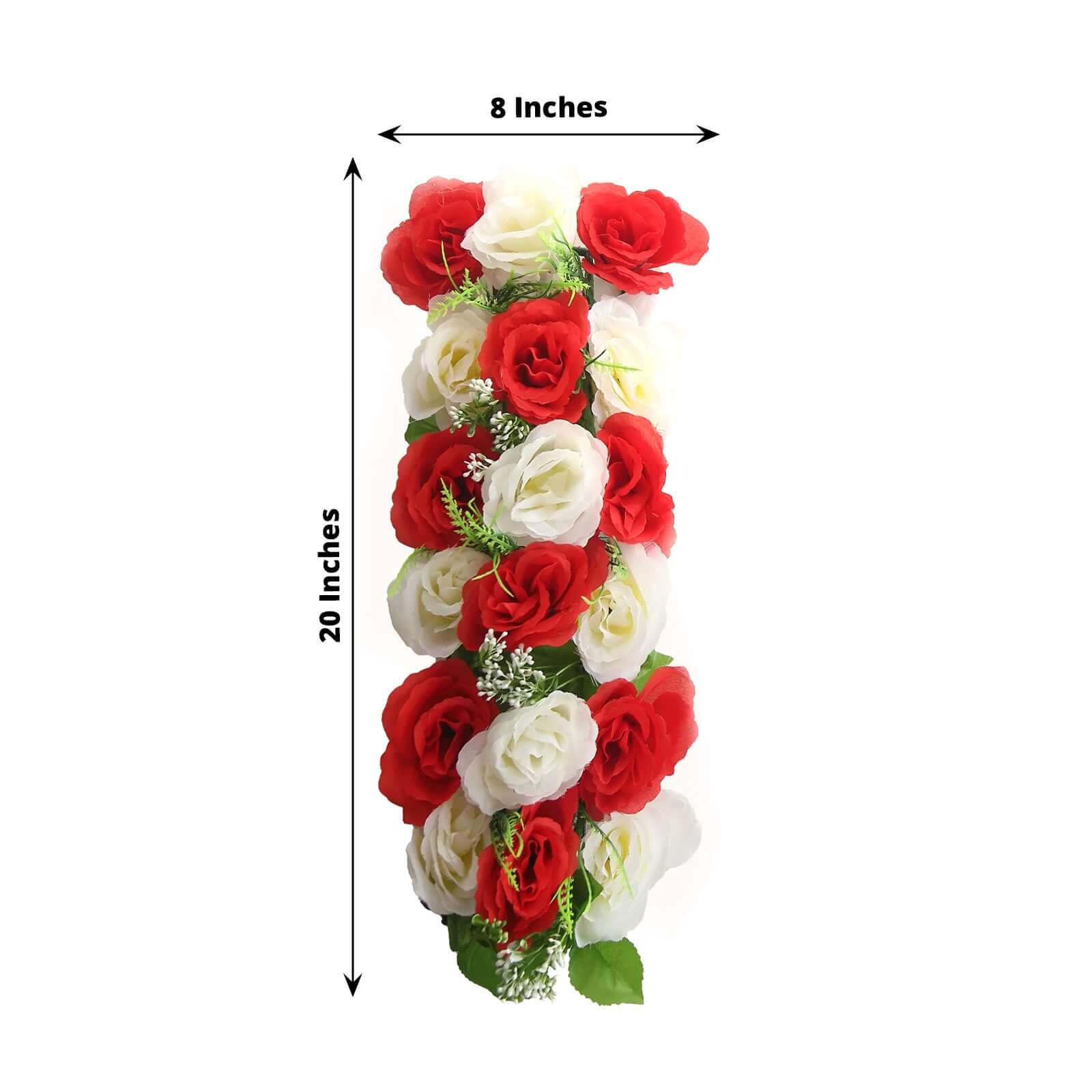 6 Pack Red Ivory Silk Rose Flower Panel Table Runner, Artificial Floral Arrangements Wedding Table Centerpiece - 20"x8"