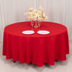 Cotton Blend 108" Round Tablecloth Red - Wrinkle-Resistant Design