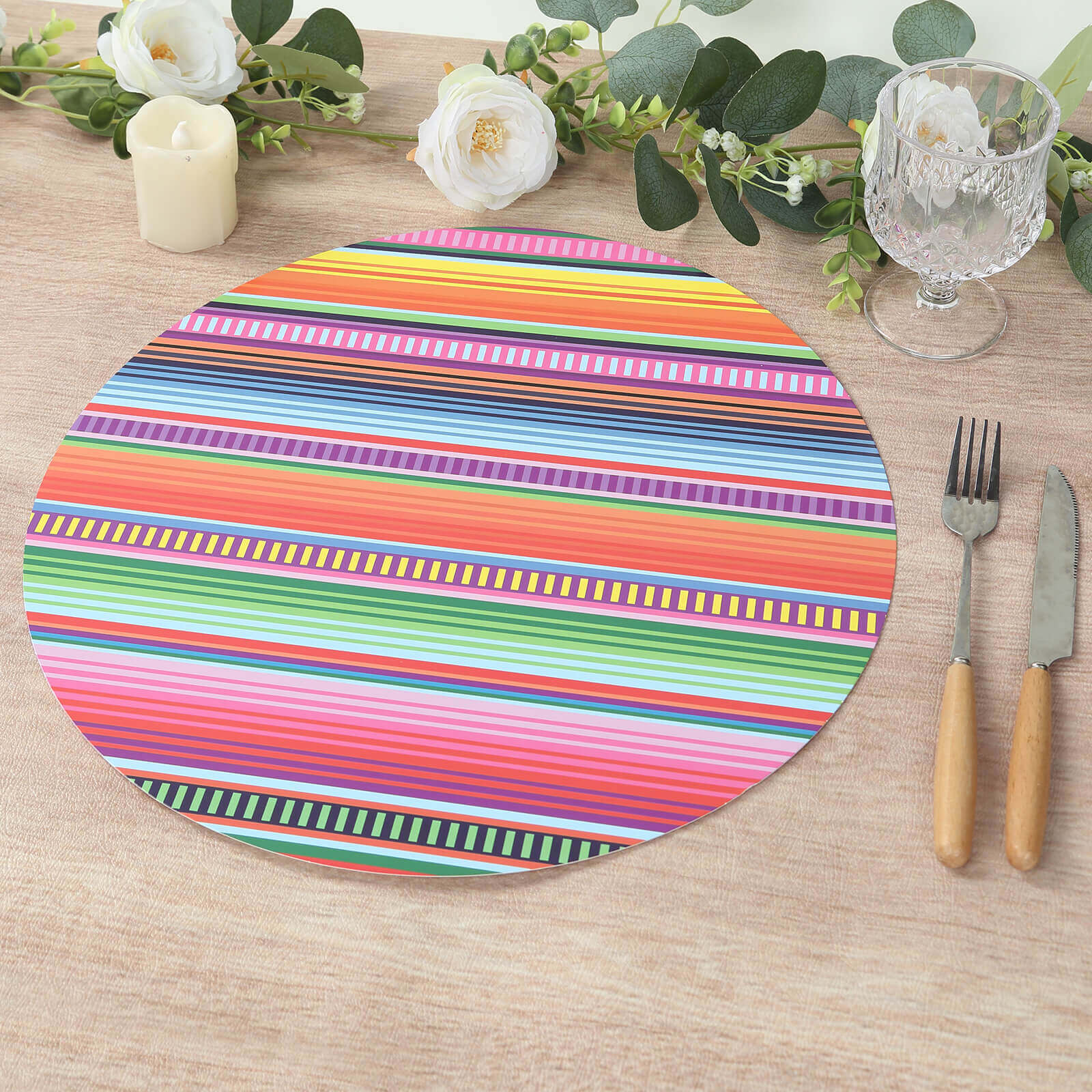 10-Pack Disposable Table Placemats with Multicolor Mexican Serape Fiesta Striped Print - 300GSM Festive Paper Placemats for Cinco de Mayo & Mexican-Themed Events 13"