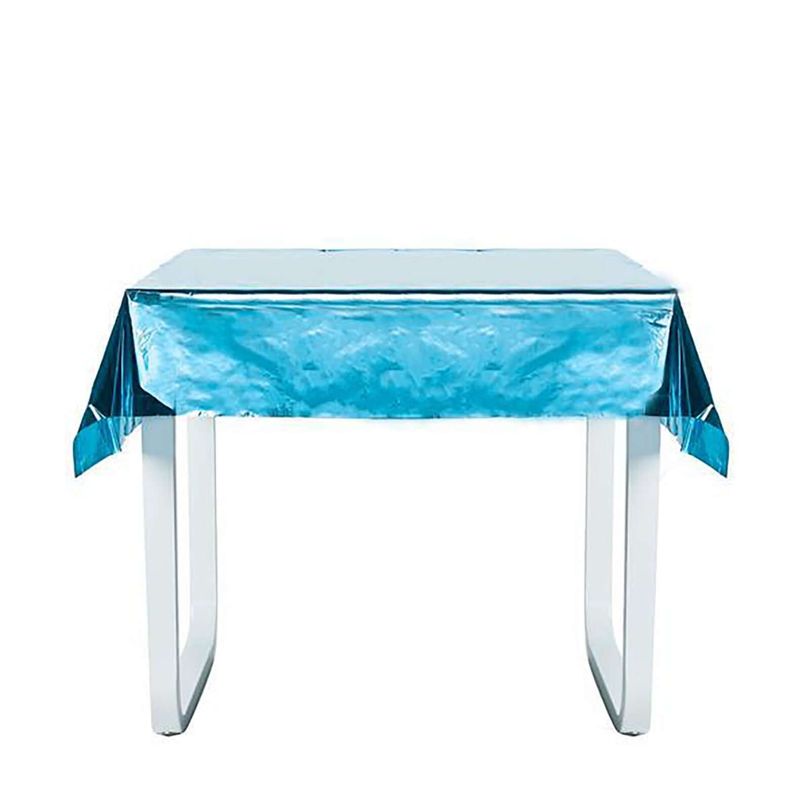 Metallic Foil Tablecloth Square Turquoise - Stylish Disposable Party Cover 50"x50"