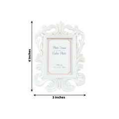 4-Pack Picture Frames White Resin Vintage Baroque Design Rectangle - Mini Photo Frame Wedding Place Card Holders & Party Favors 4"x3"