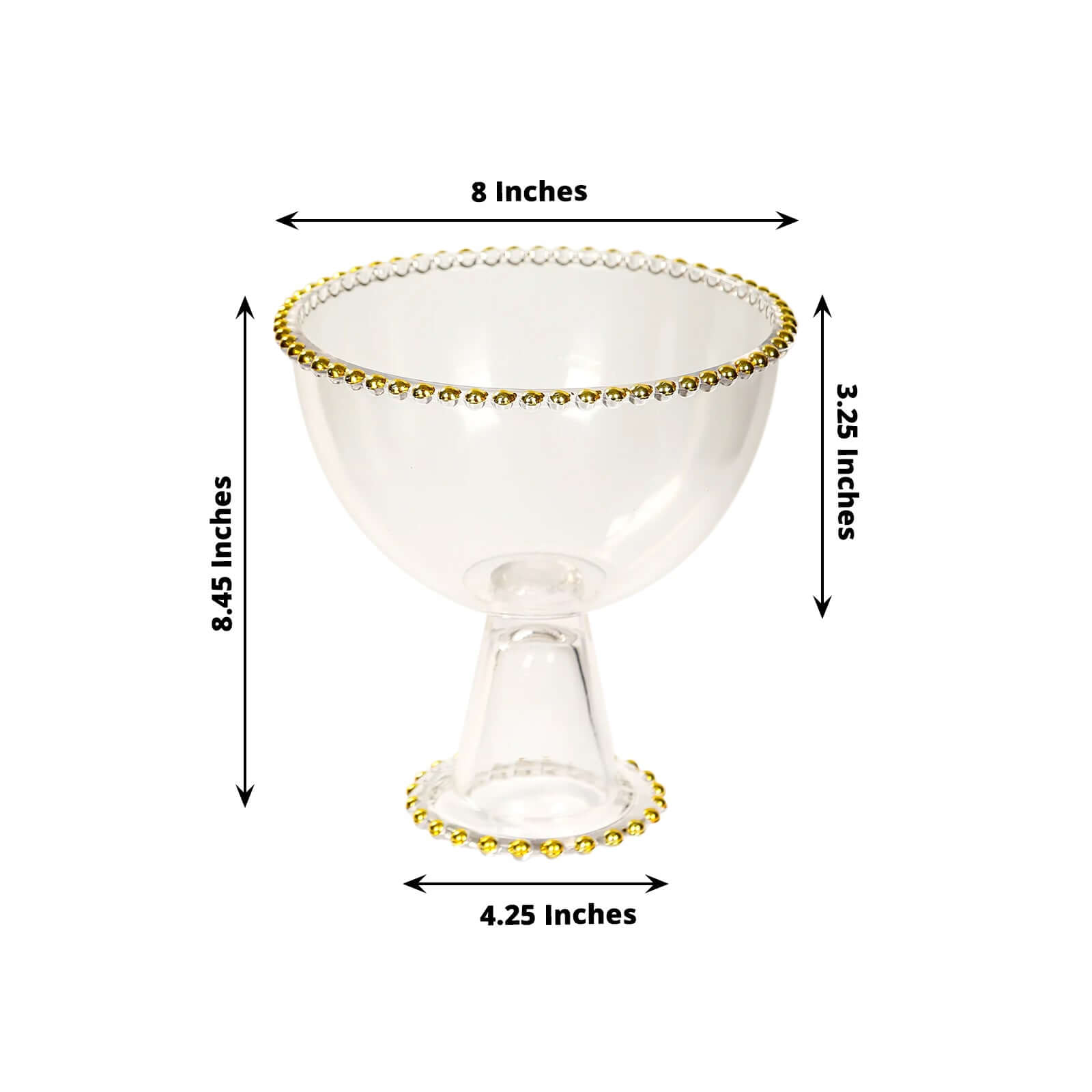 Compote Pedestal Bowl Glass Flower Vase Clear with Gold Beaded Rim - Footed Candy Trifle Bowl for Displays 8"